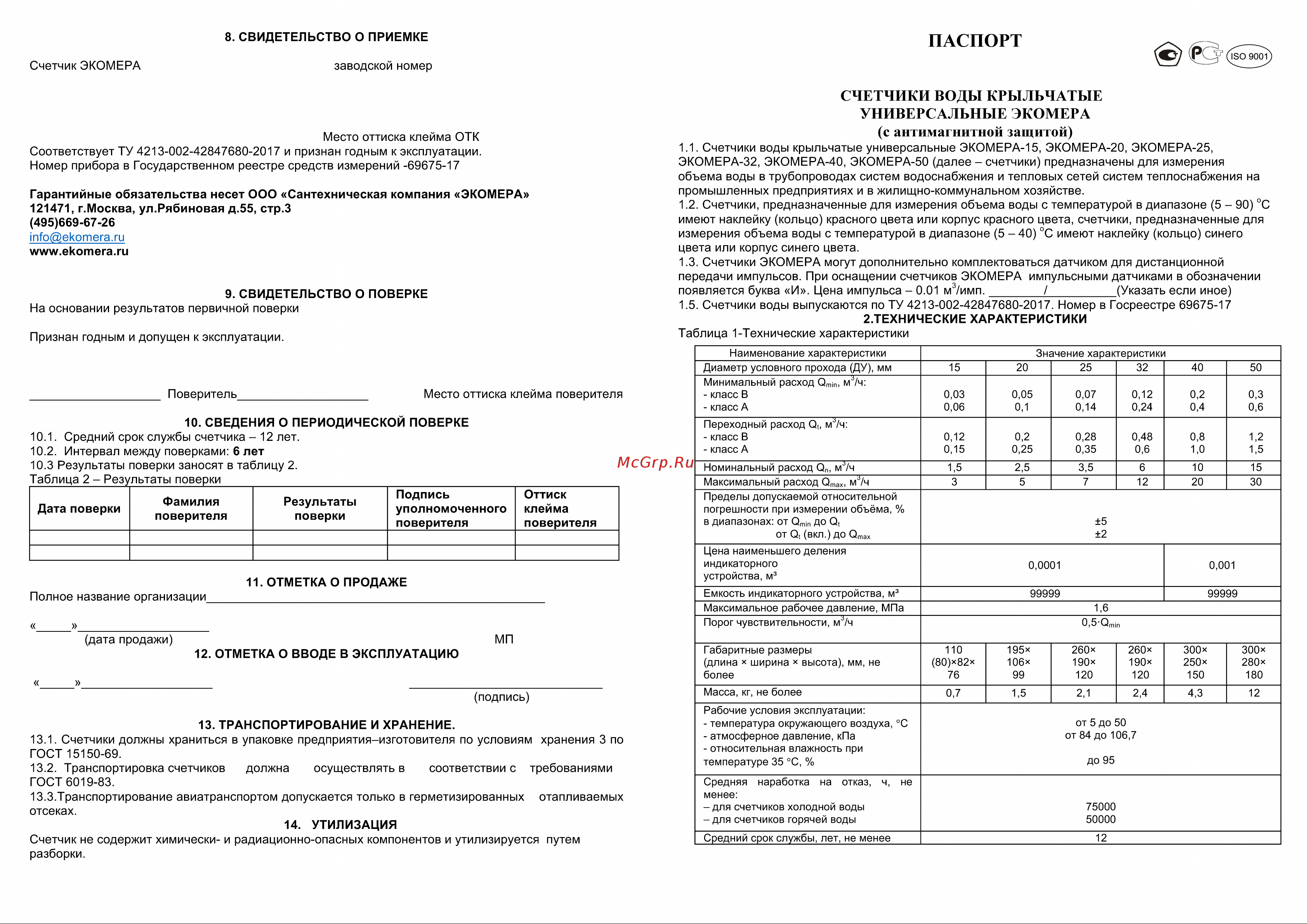 ЭКО-М ЭКОМЕРА-32И холодный импульсный (чугун) Э-32ХИ-260-СК Инструкция онлайн