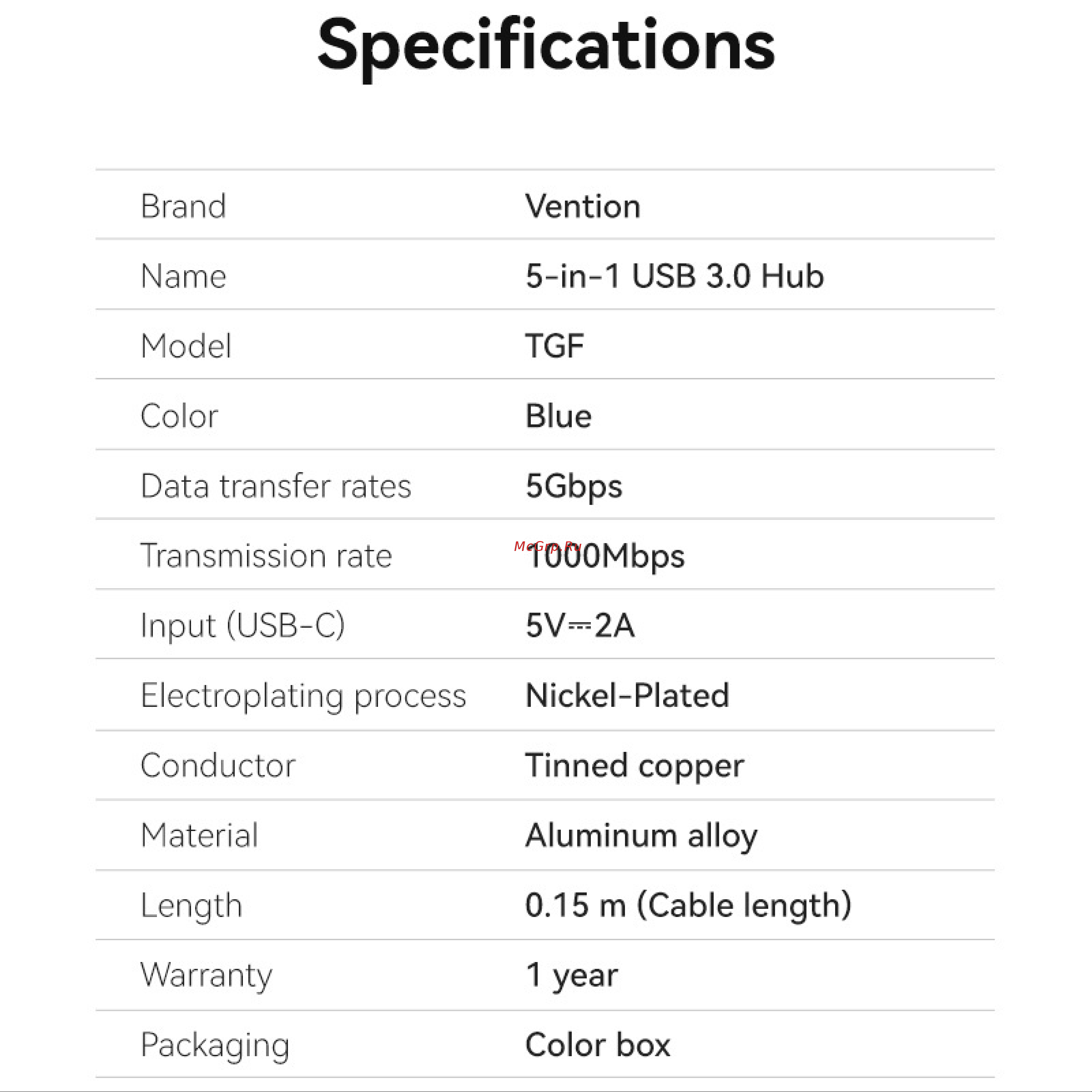 Vention USB 3.0 M/Gigabit Ethernet RJ45+OTG хаб 3xUSB Синий - 0.15м. TGFSB Спецификация онлайн
