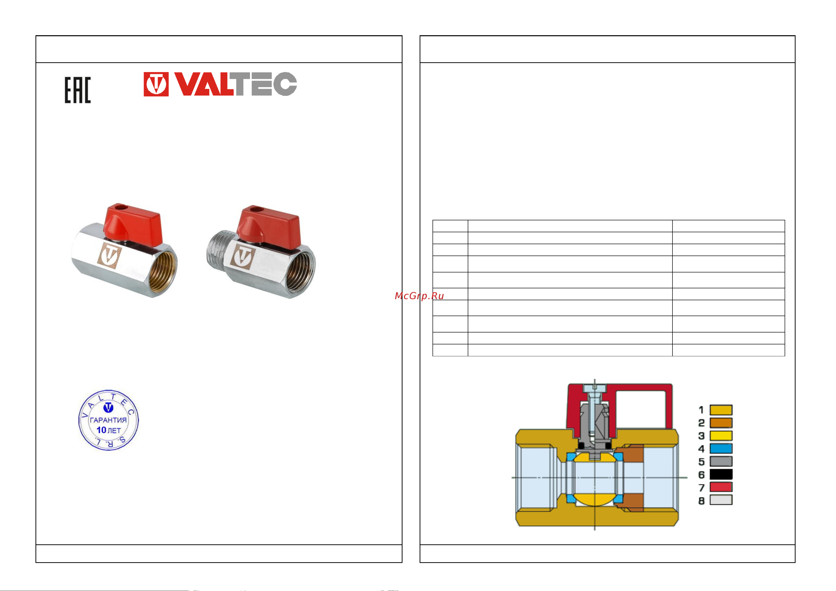 Valtec MINI VT.331.N.04 Инструкция к Valtec MINI VT.331.N.04 онлайн