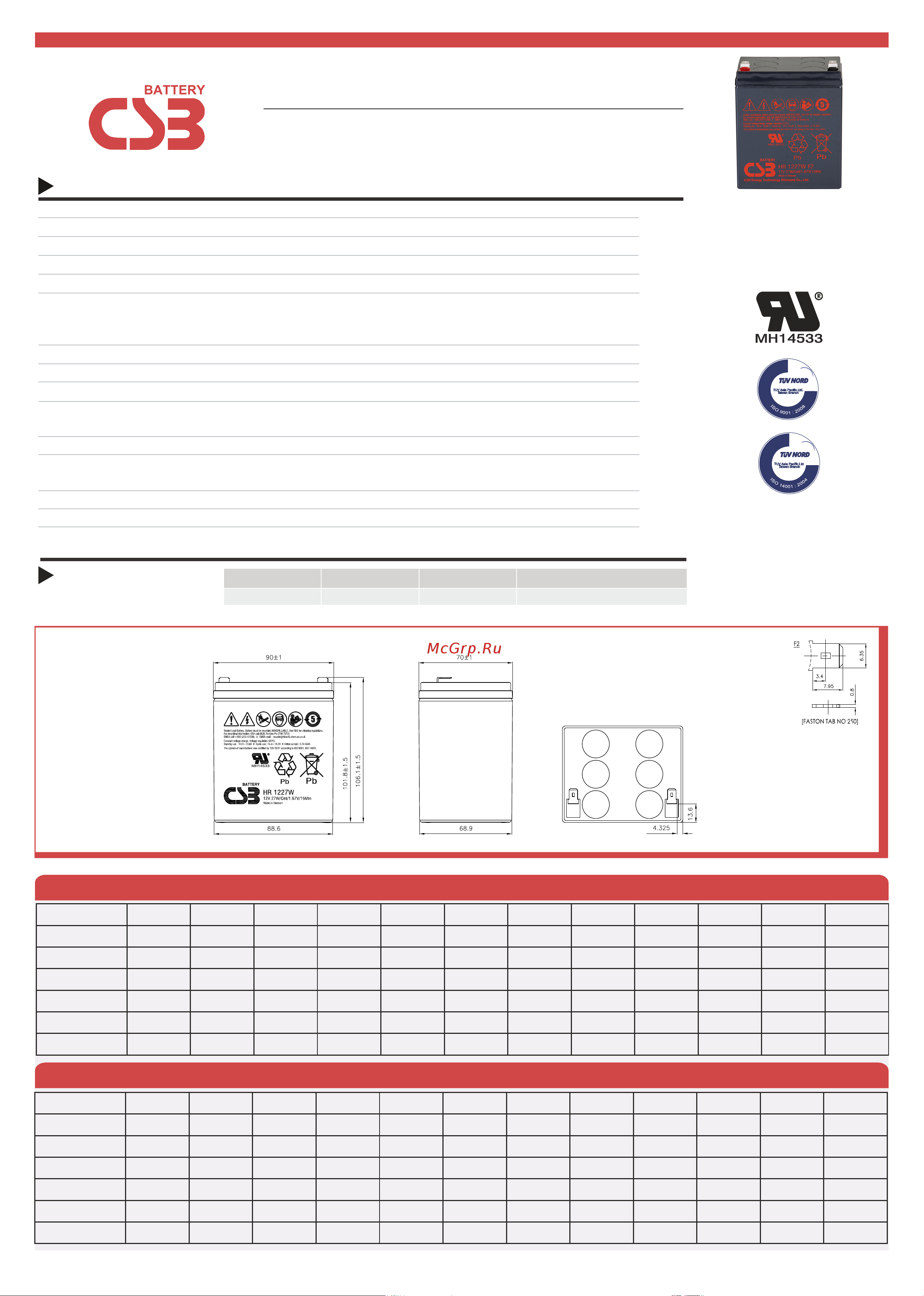 CSB HR1227W F2 Технический лист онлайн