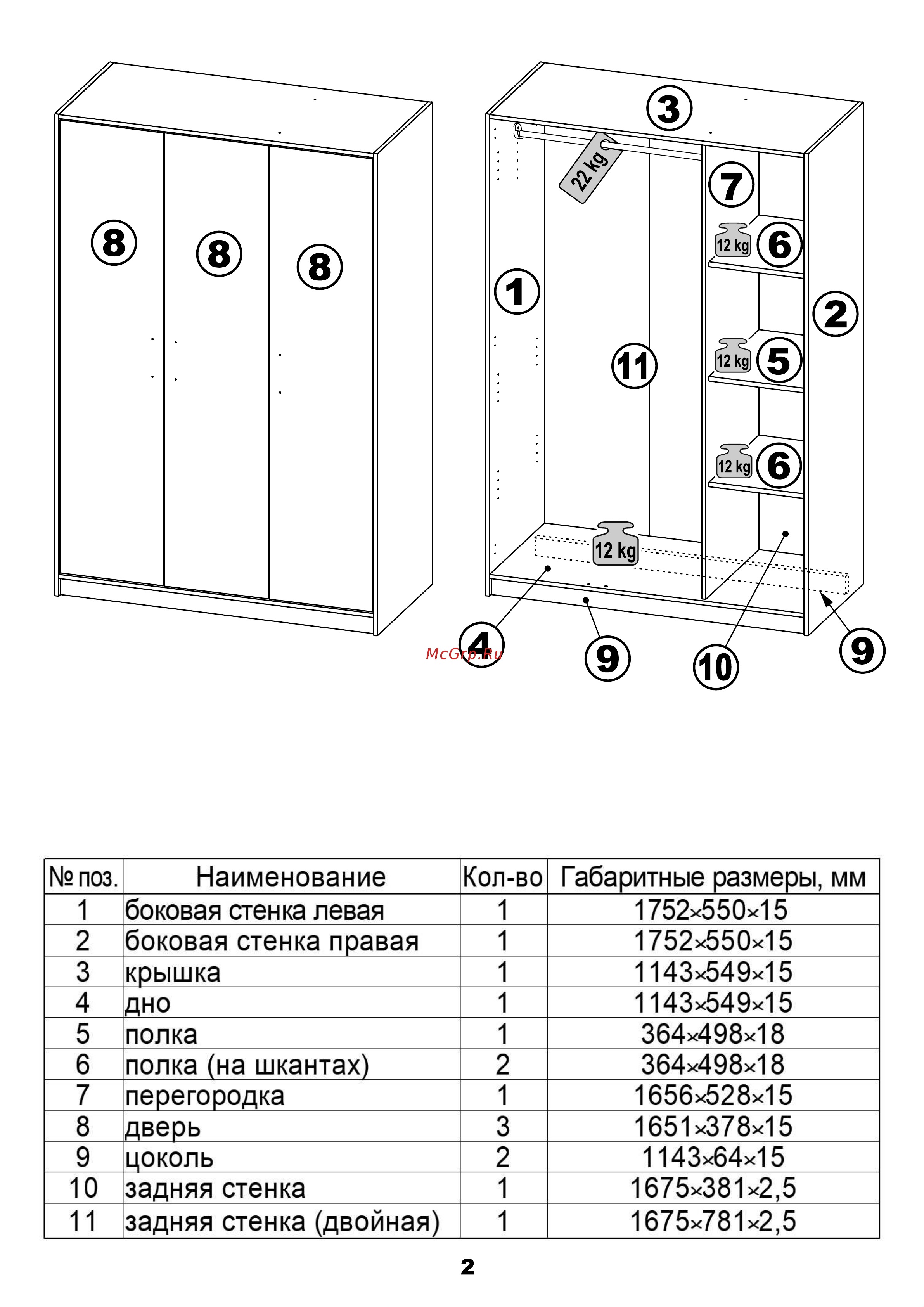 Шведский Стандарт ОРИОН 3 двери, 117x55x175 см, белый 2.01.01.030.1 Инструкция по сборке онлайн [2/16] 842096