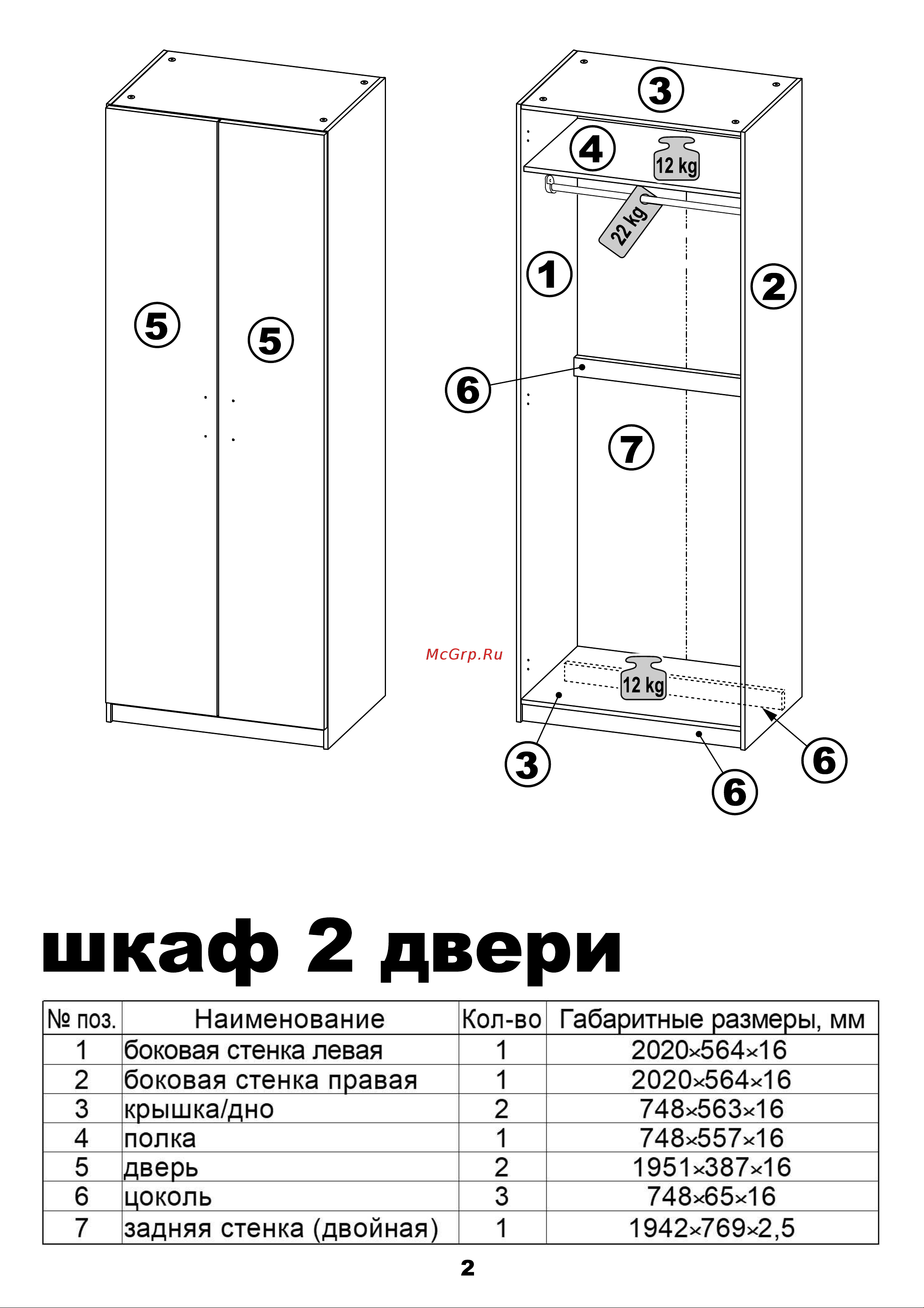 Шведский Стандарт ПЕГАС 2 сборных двери, 78x58x202 см, бежевый, дуб сонома 2.04.01.080.3 Инструкция по сборке онлайн [2/16] 842098