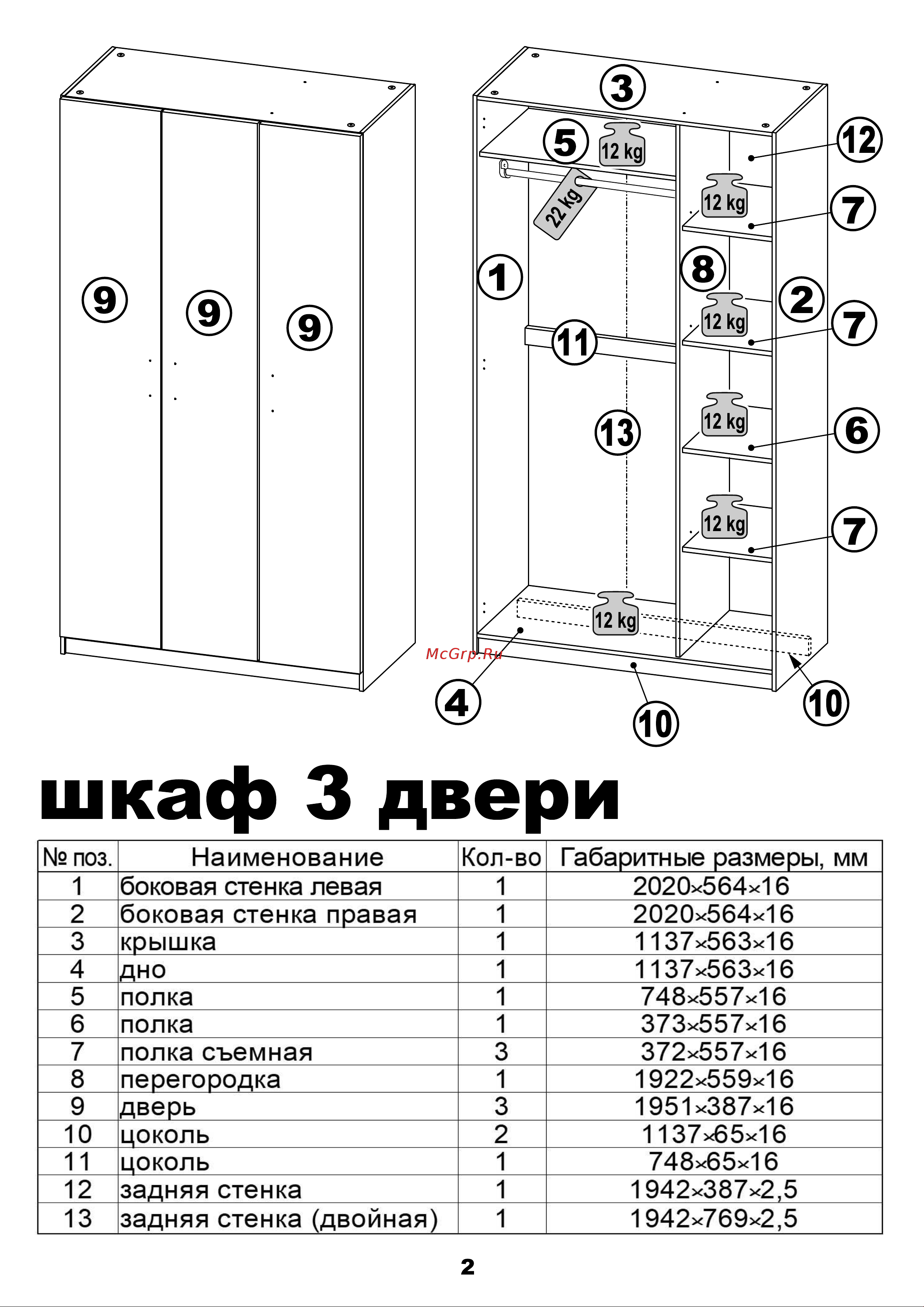 Шведский Стандарт ПЕГАС 3 сборных двери, 116x58x202 см, бежевый, дуб сонома 2.04.01.090.3 Инструкция по сборке онлайн [2/16] 842100