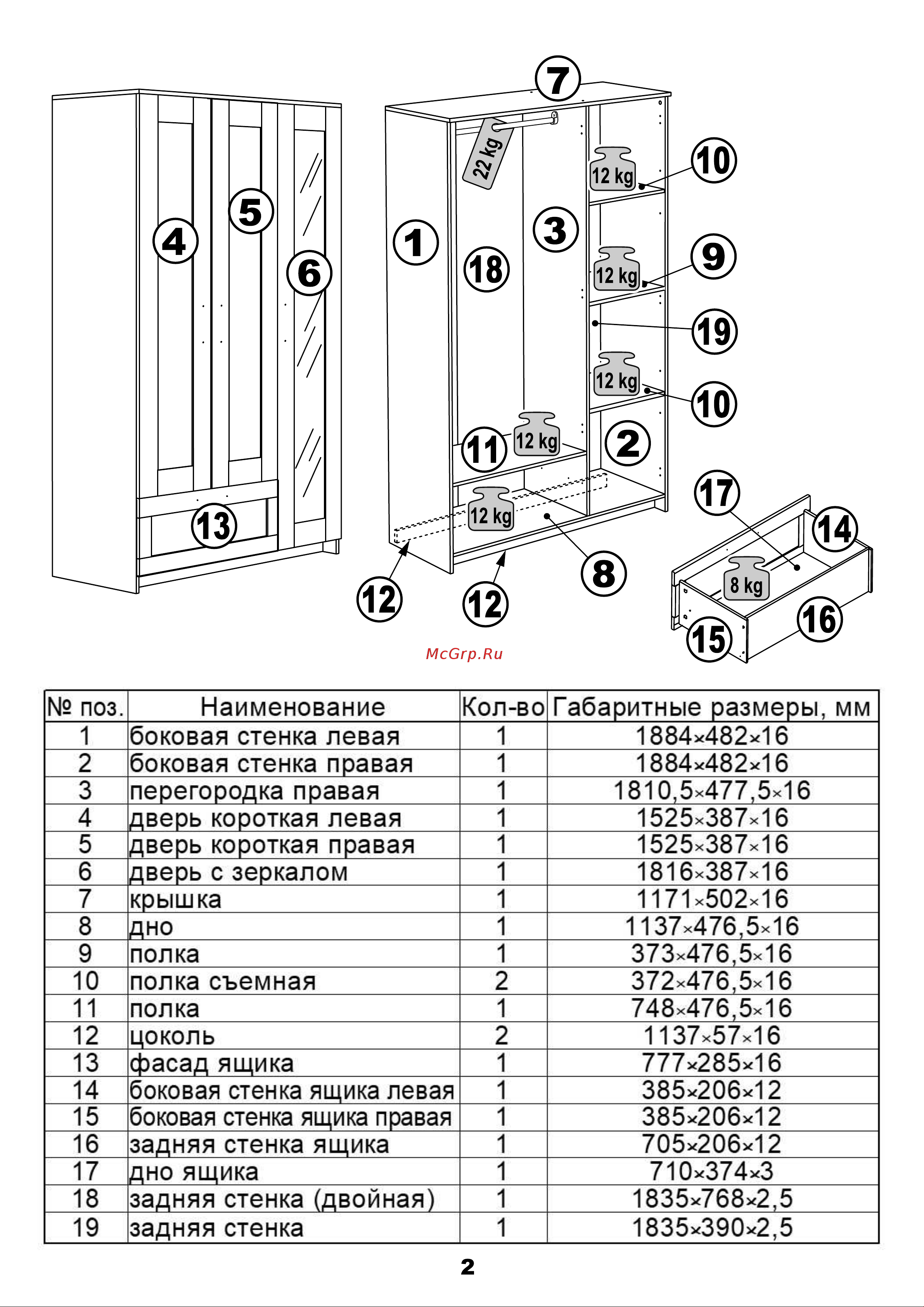 Шведский Стандарт СИРИУС 3 двери и 1 ящик 117x50x190 см, черный, дуб венге 2.02.01.030.5 Инструкция по сборке онлайн [2/20] 842109