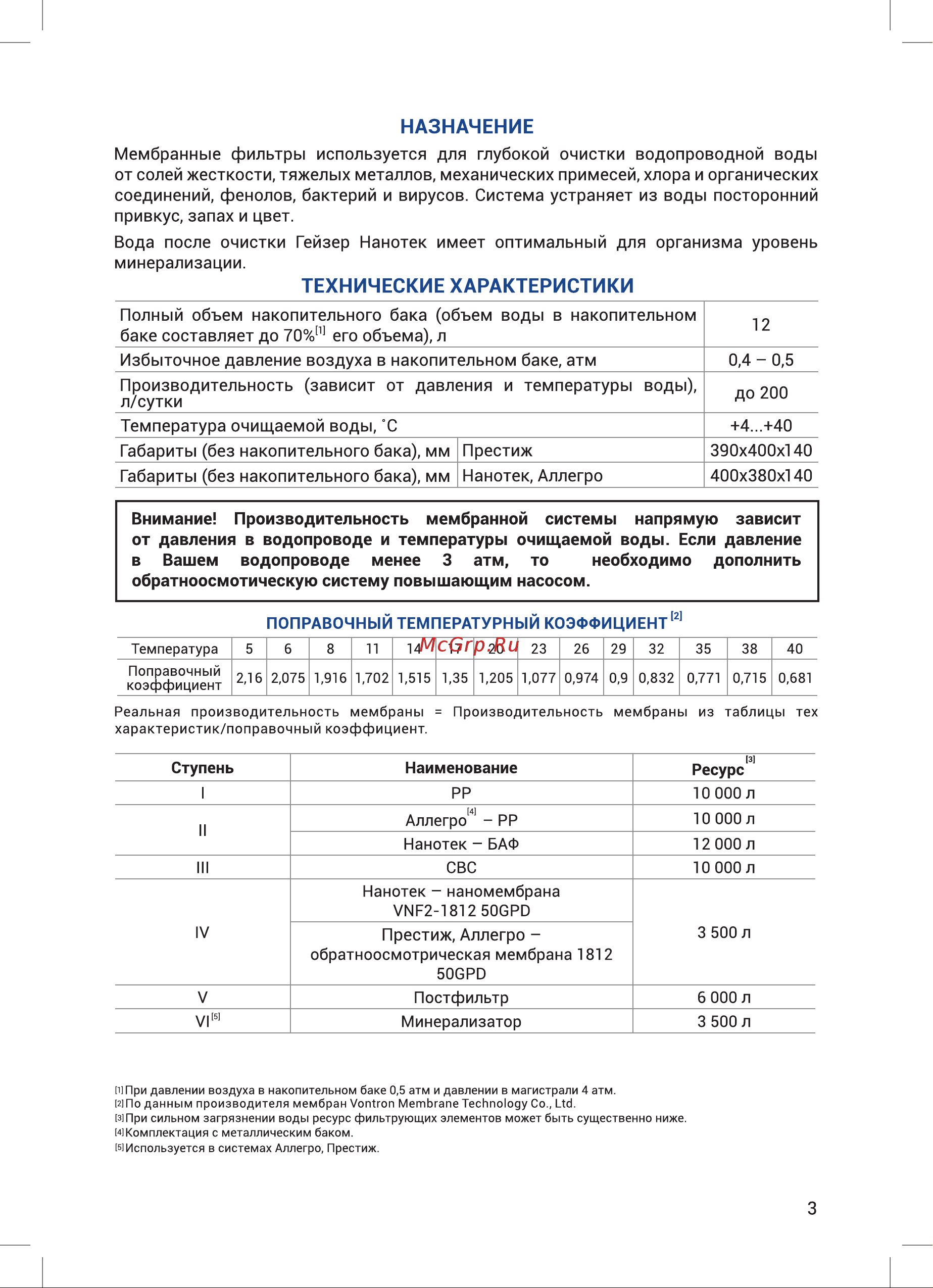 Гейзер Престиж-ПМ, система обратного осмоса Инструкция по эксплуатации онлайн [3/20] 868466