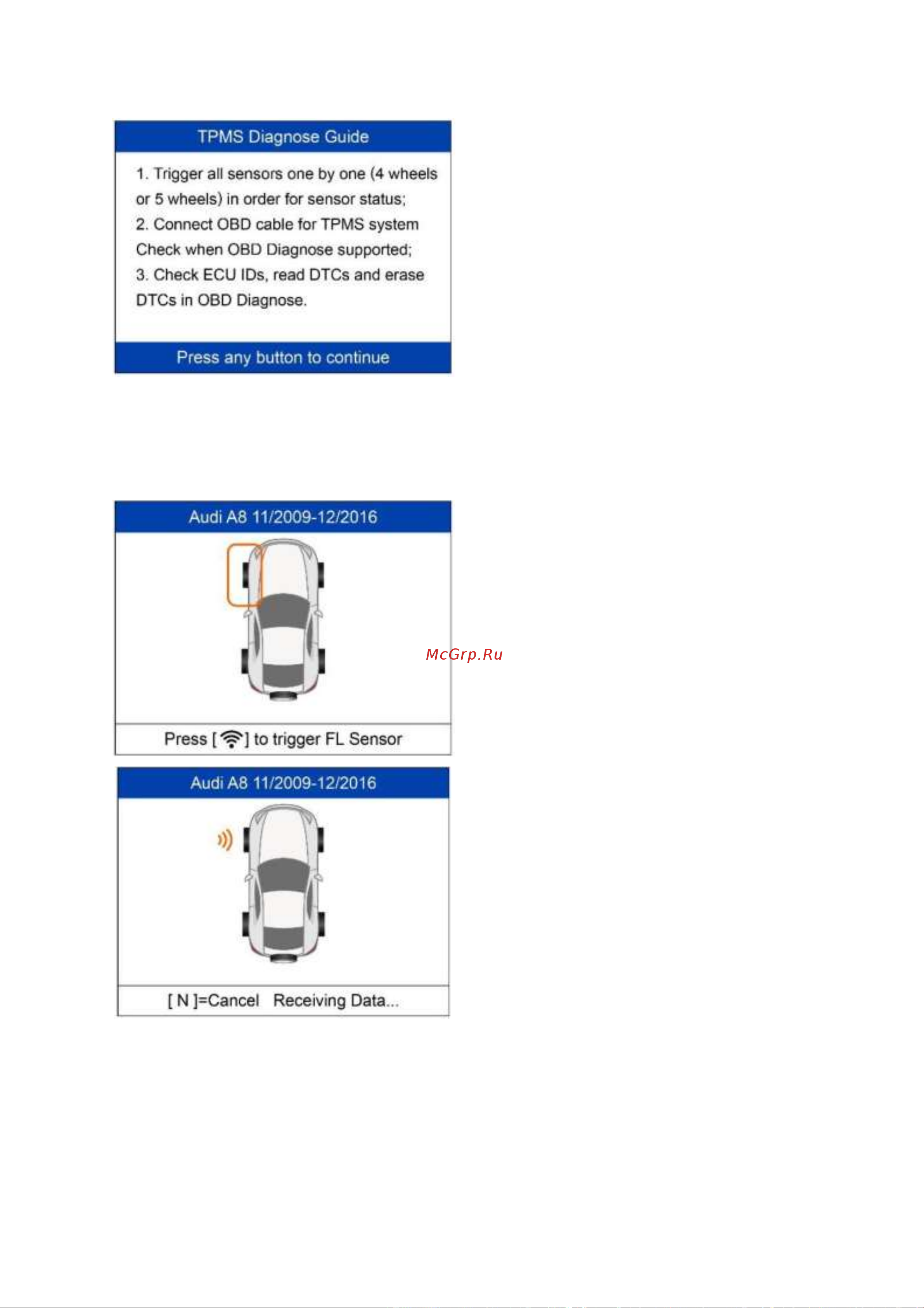 Autel MaxiTPMS TS508WF, OBD2 00-00010227 101000679 Руководство пользователя TS508 онлайн [30/75] 843291