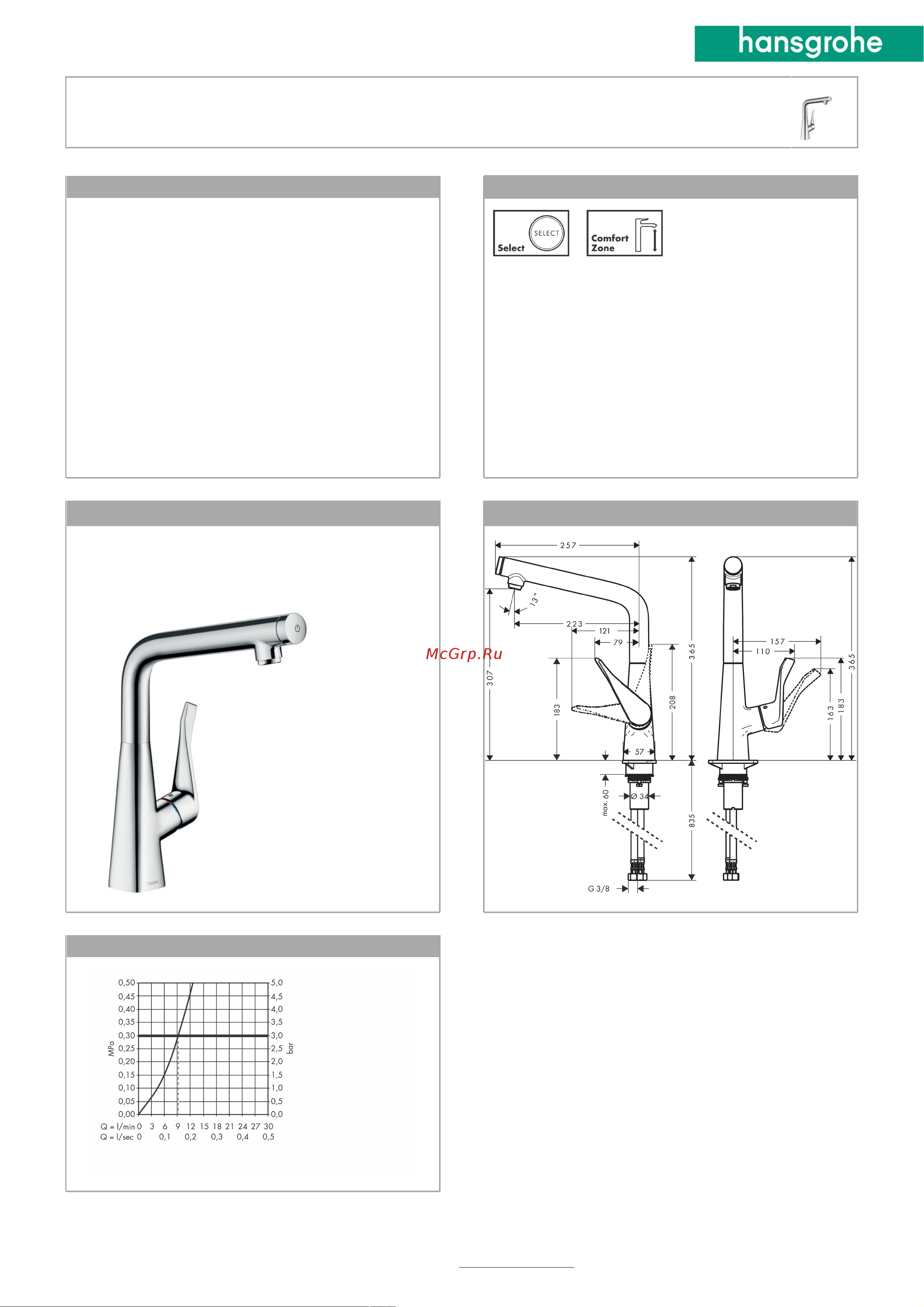 HansGrohe 14883000 Metris Select 00000035824 Инструкция к Hansgrohe Metris Select 14883000 00000035824 онлайн