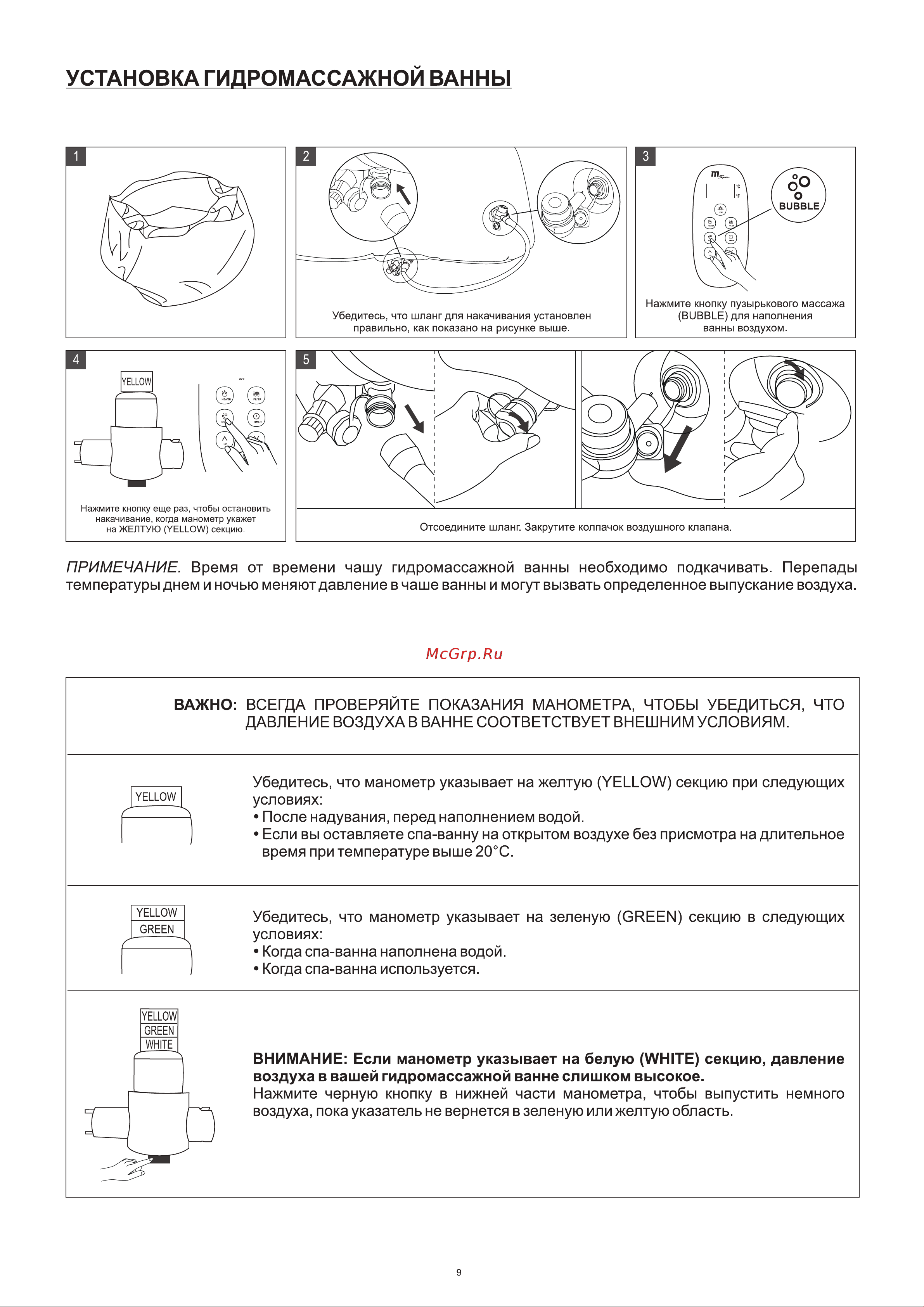 Mspa 185x185x68см Tekapo 930л, квадратный, аэромассаж C-TE062 Инструкция онлайн [9/15] 844482