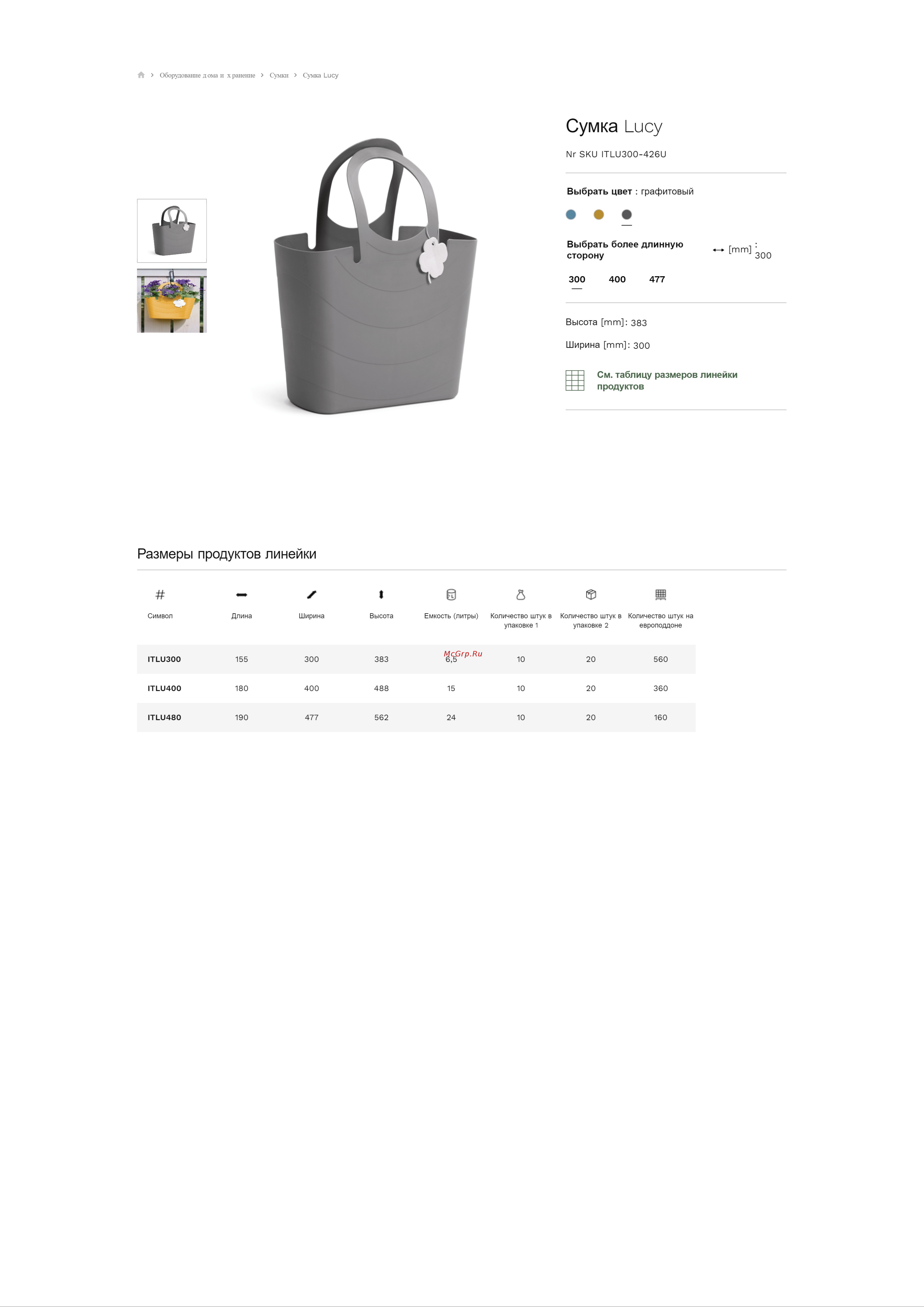 Prosperplast ITLU300 426U LUCY 300x155x383 мм 6.5 л графит 069094 Расширенное описание онлайн