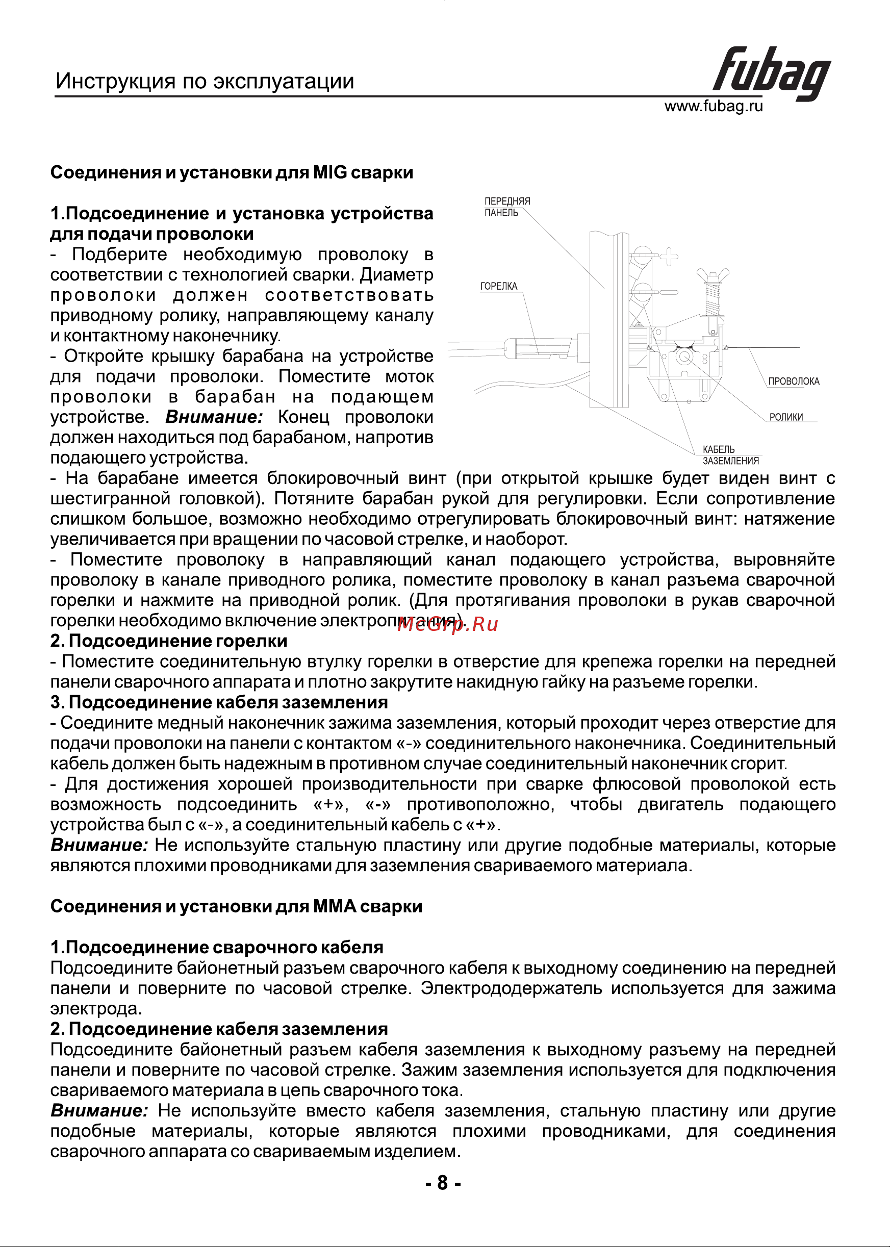 Fubag IRMIG 160 31 431 + горелка FB 150 38440 31 431.1 Инструкция к сварочному инвертору FUBAG IRMIG 160 31 431.1 онлайн [9/16] 846708
