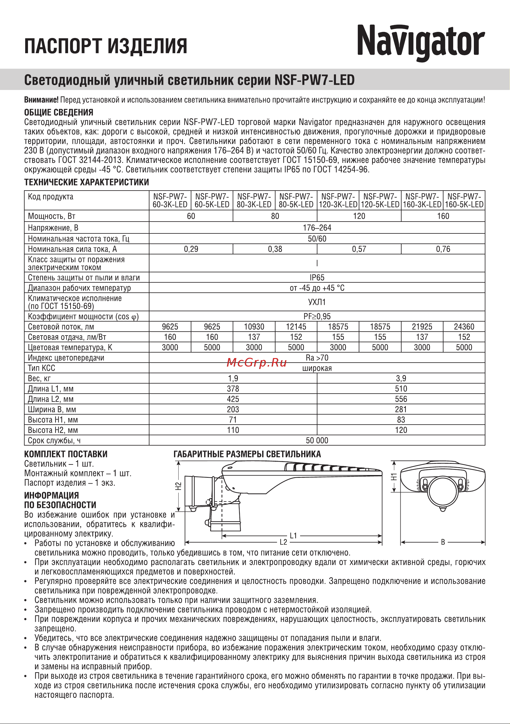 Navigator 80 160 NSF-PW7-80-5K-LED 80160 Инструкция к товару онлайн