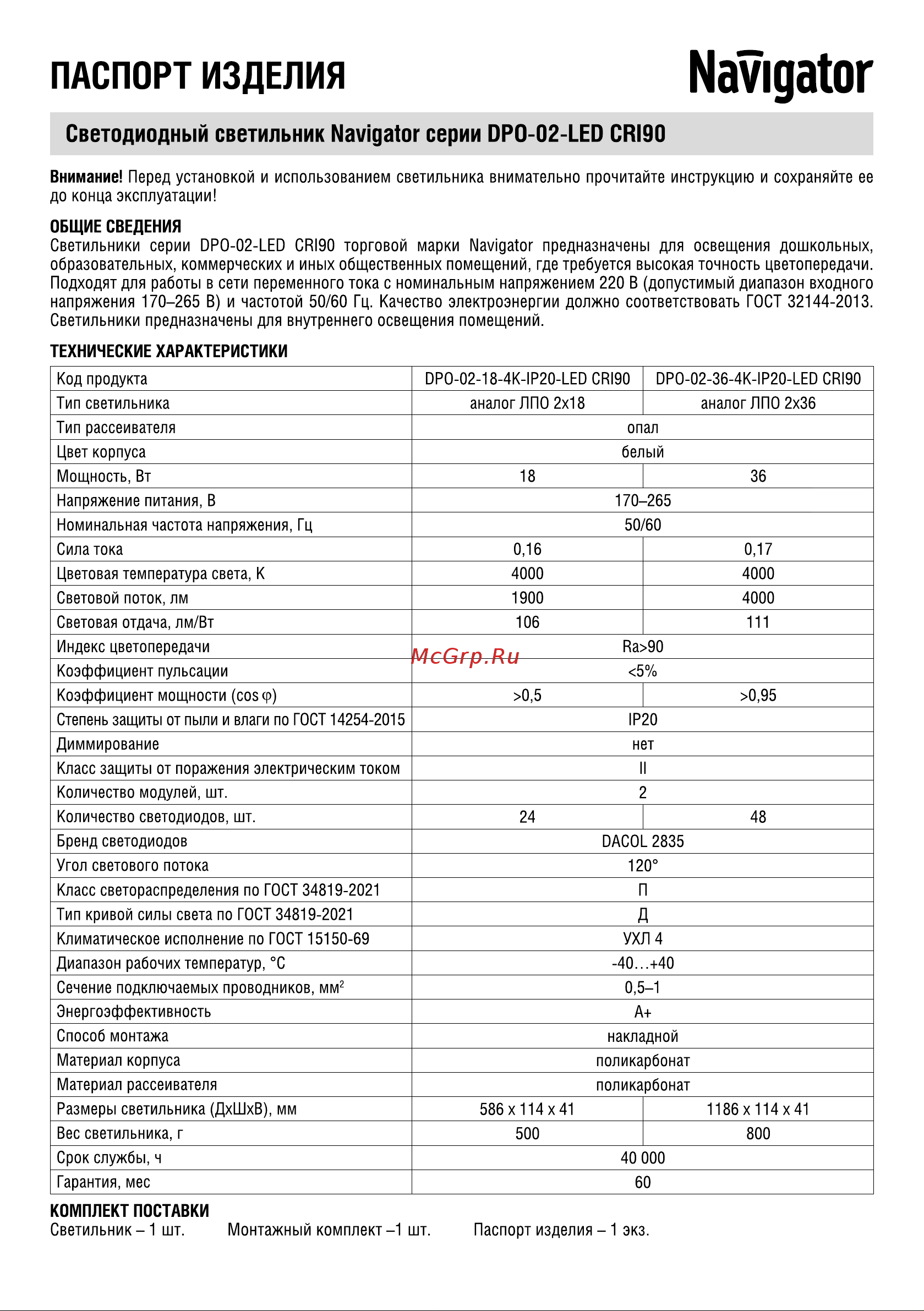 Navigator 93 696 DPO-02-18-4K-IP20-LED CRI90 28238 93696 Инструкция онлайн