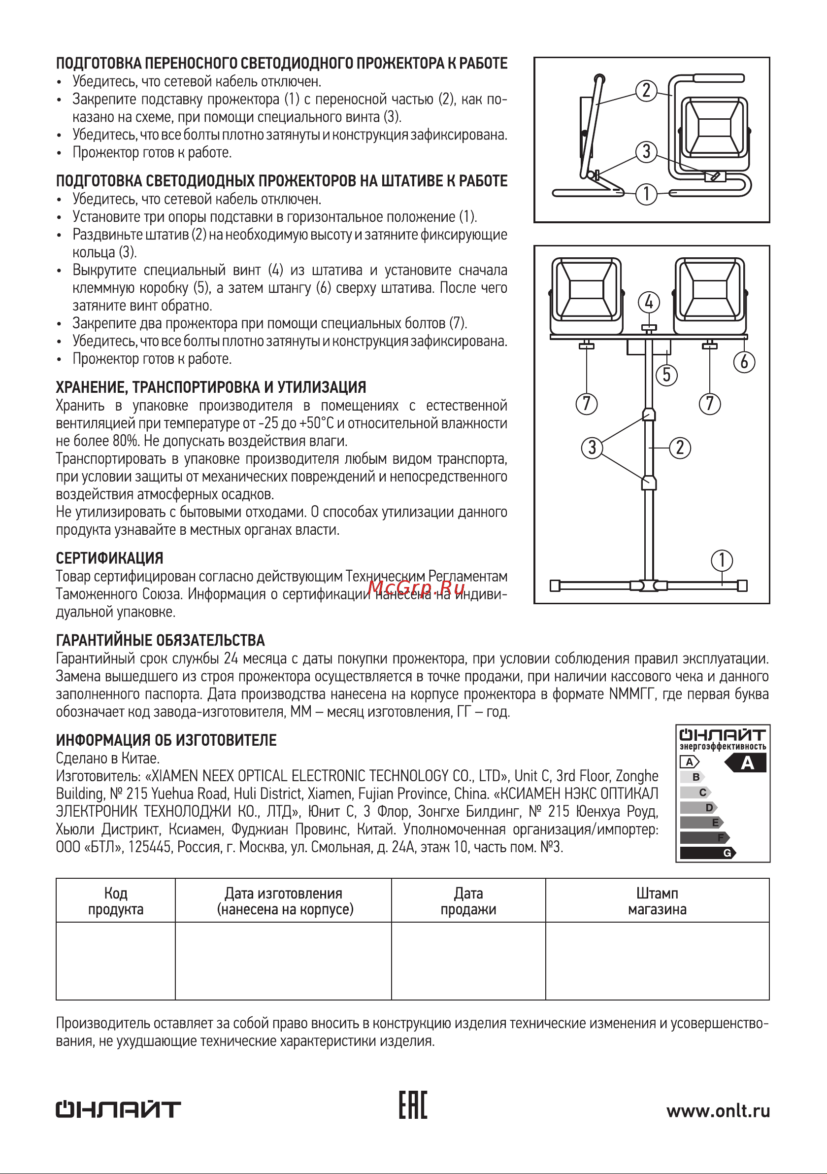 Онлайт OFL-01-2x50-4K-GR-IP65-LED-TRI 61997 Инструкция к товару онлайн [2/2] 847193