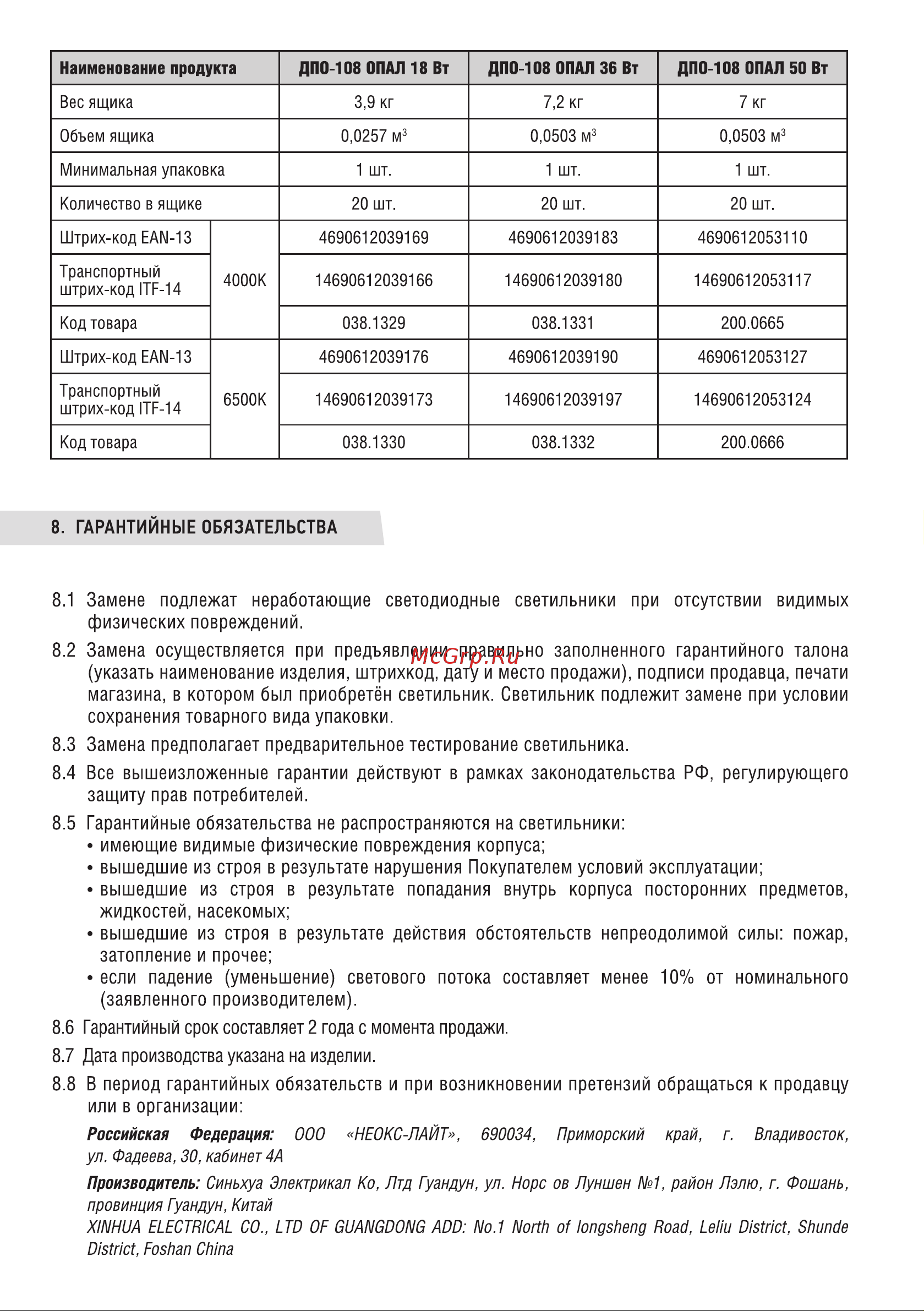 Neox ДПО-108 ОПАЛ 50Вт 230В 6500К 1200мм IP40 4690612053127 Паспорт изделия онлайн [5/6] 847233