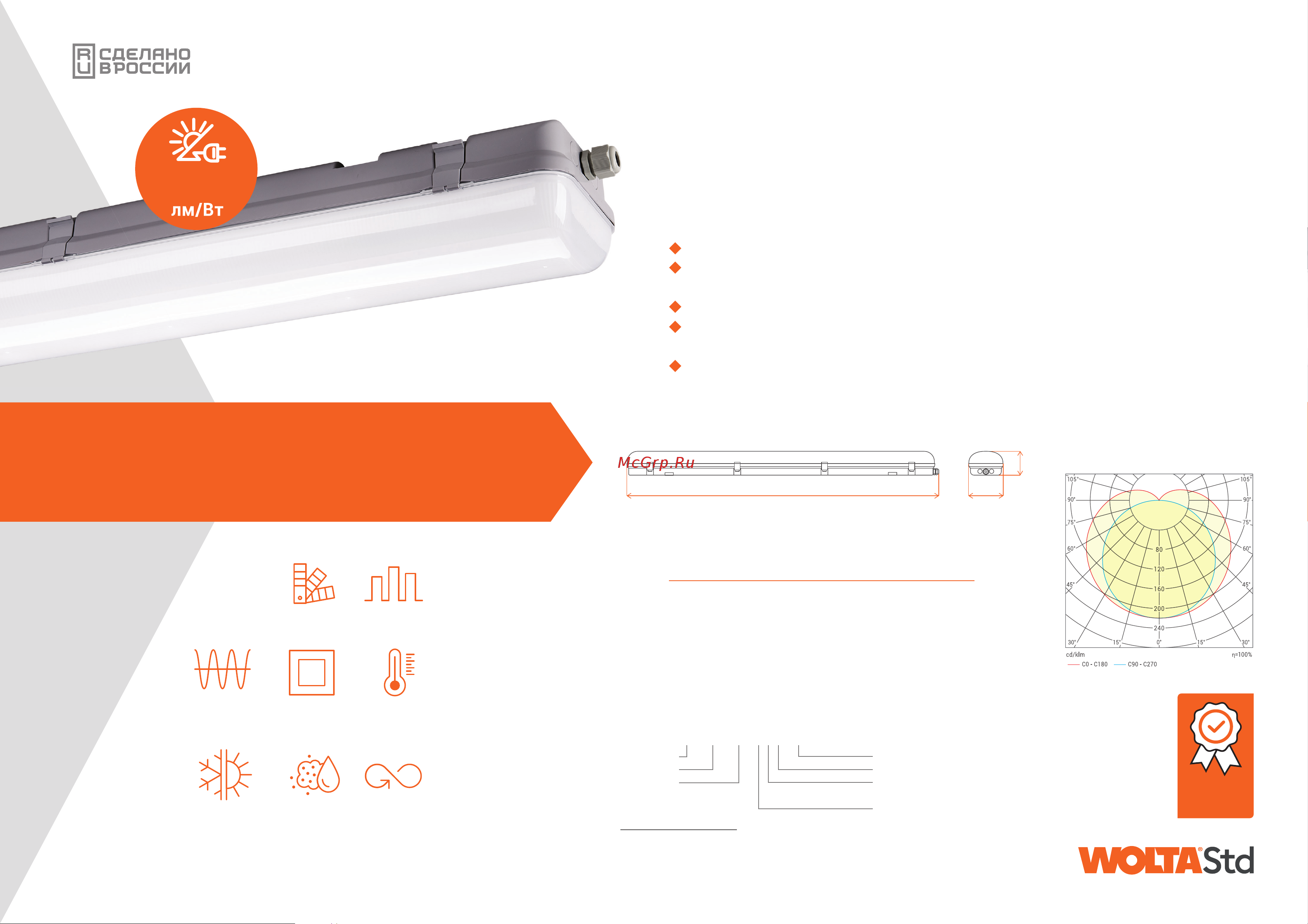 Wolta STD 36Вт, 6500К Холодный белый свет, IP65, Матовый ДСП11-36-001-6К Презентация онлайн