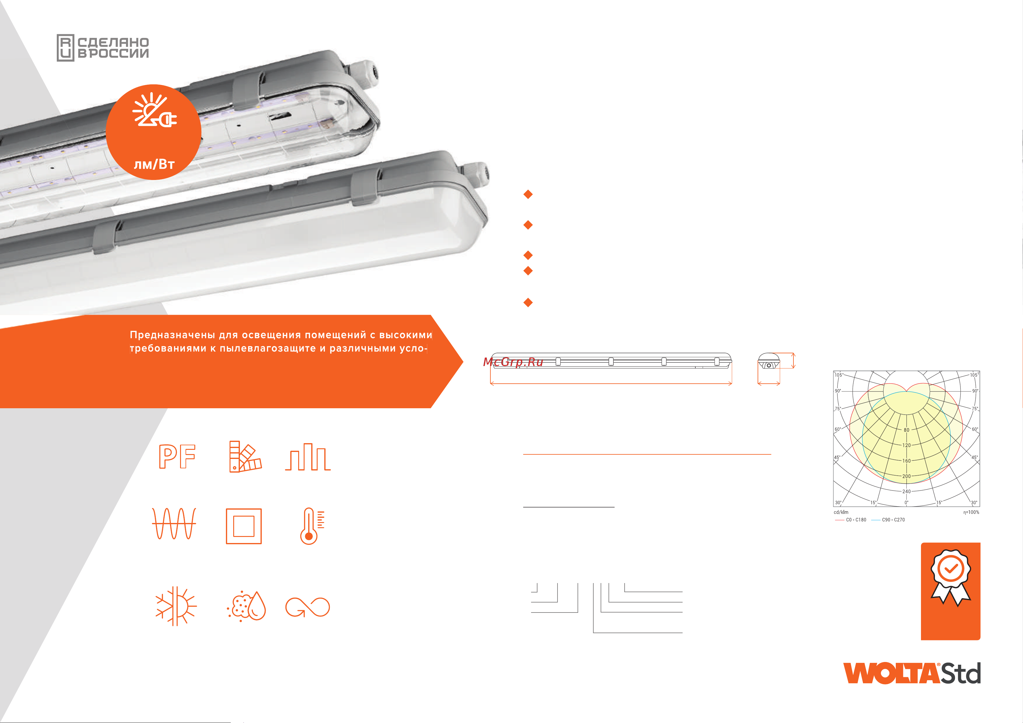 Wolta STD Прозрачный 36Вт, 6500К Холодный белый свет, IP65 ДСП14-36-002-6К Презентация онлайн