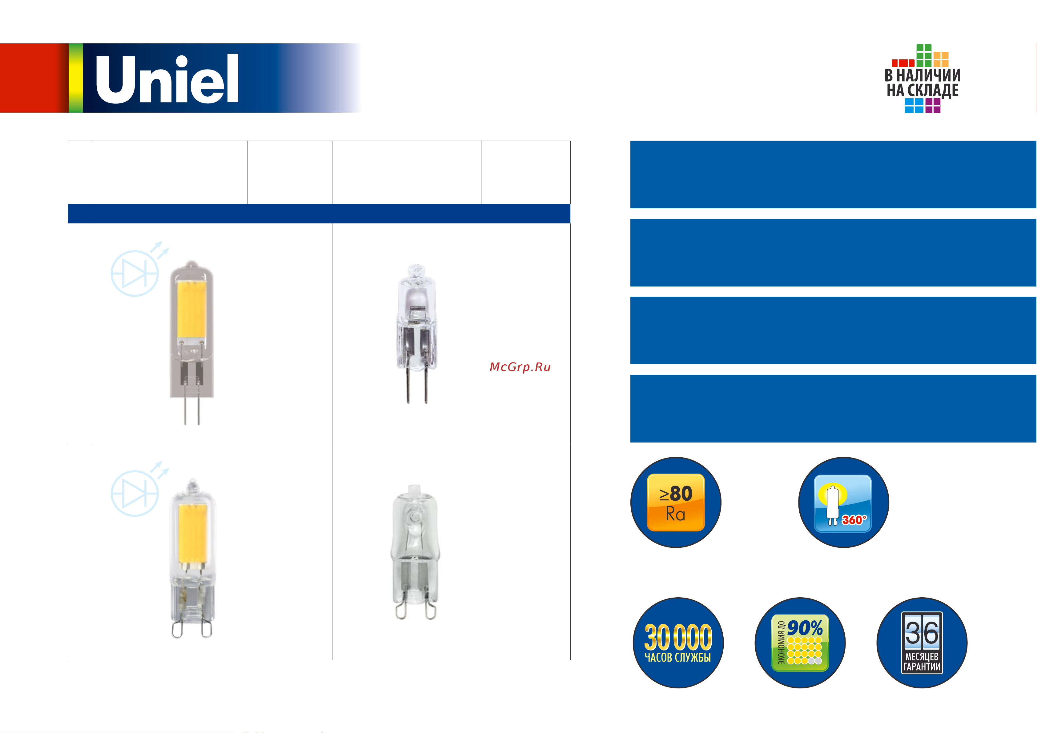 Uniel 220, 6W, 4000K, G4, CL GLZ08TR картон LED-JC UL-00005066 Инструкция к товару онлайн [2/3] 847625