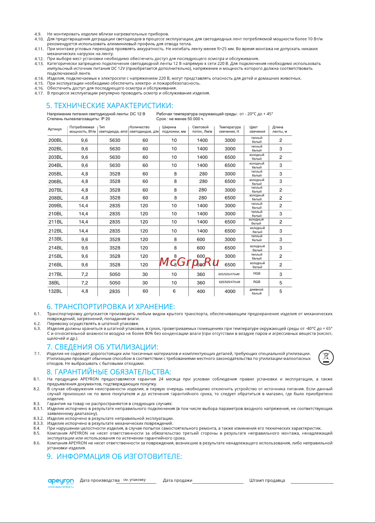 Apeyron в блистере 12В, СТ, 14,4Вт/м, smd2835 209BL игнструкция онлайн [2/2] 847701