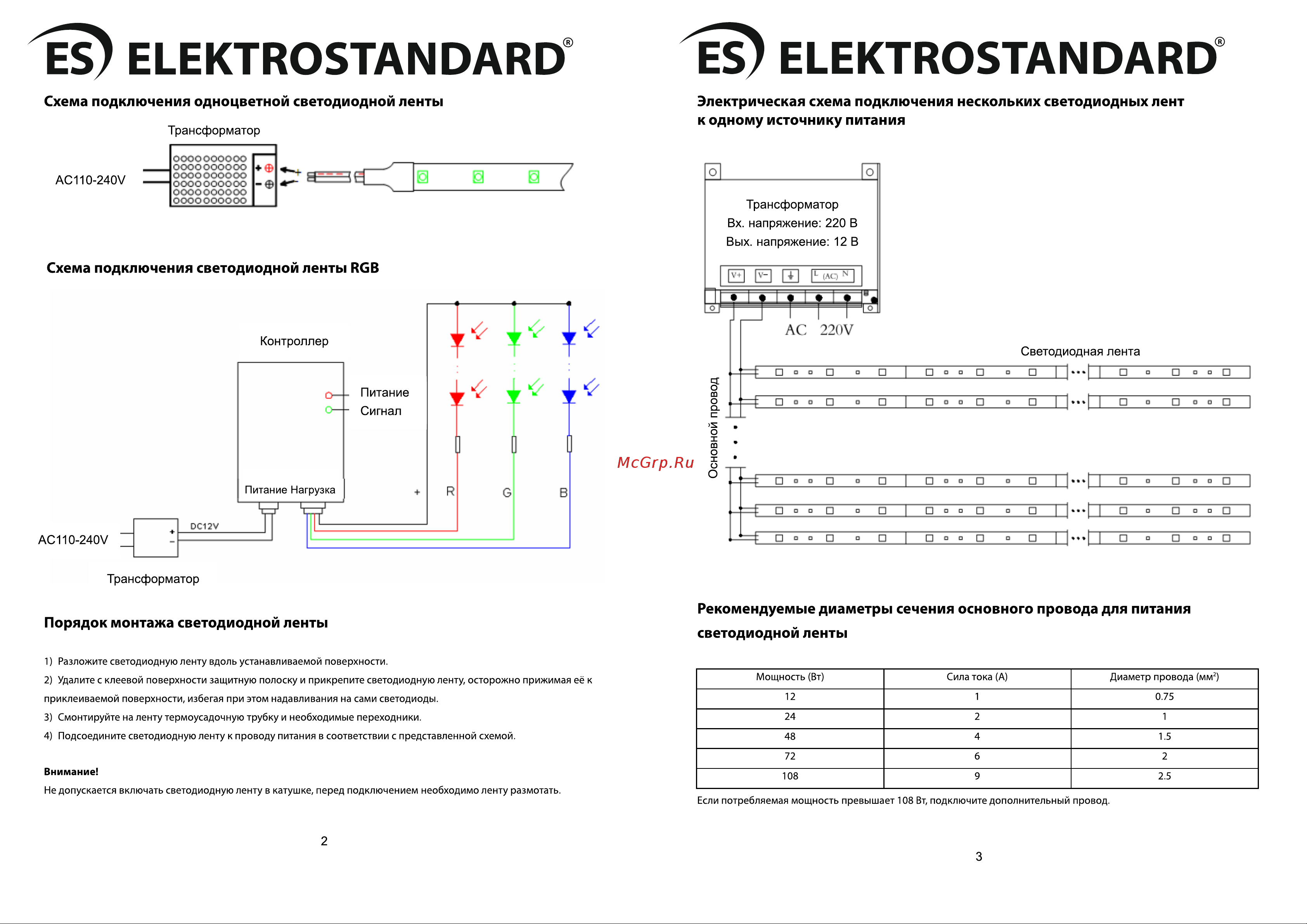 Elektrostandard 5050 12V 60Led 14.4W IP65 RGB мульти a034876 Инструкция по монтажу и эксплуатации онлайн [2/2] 847752