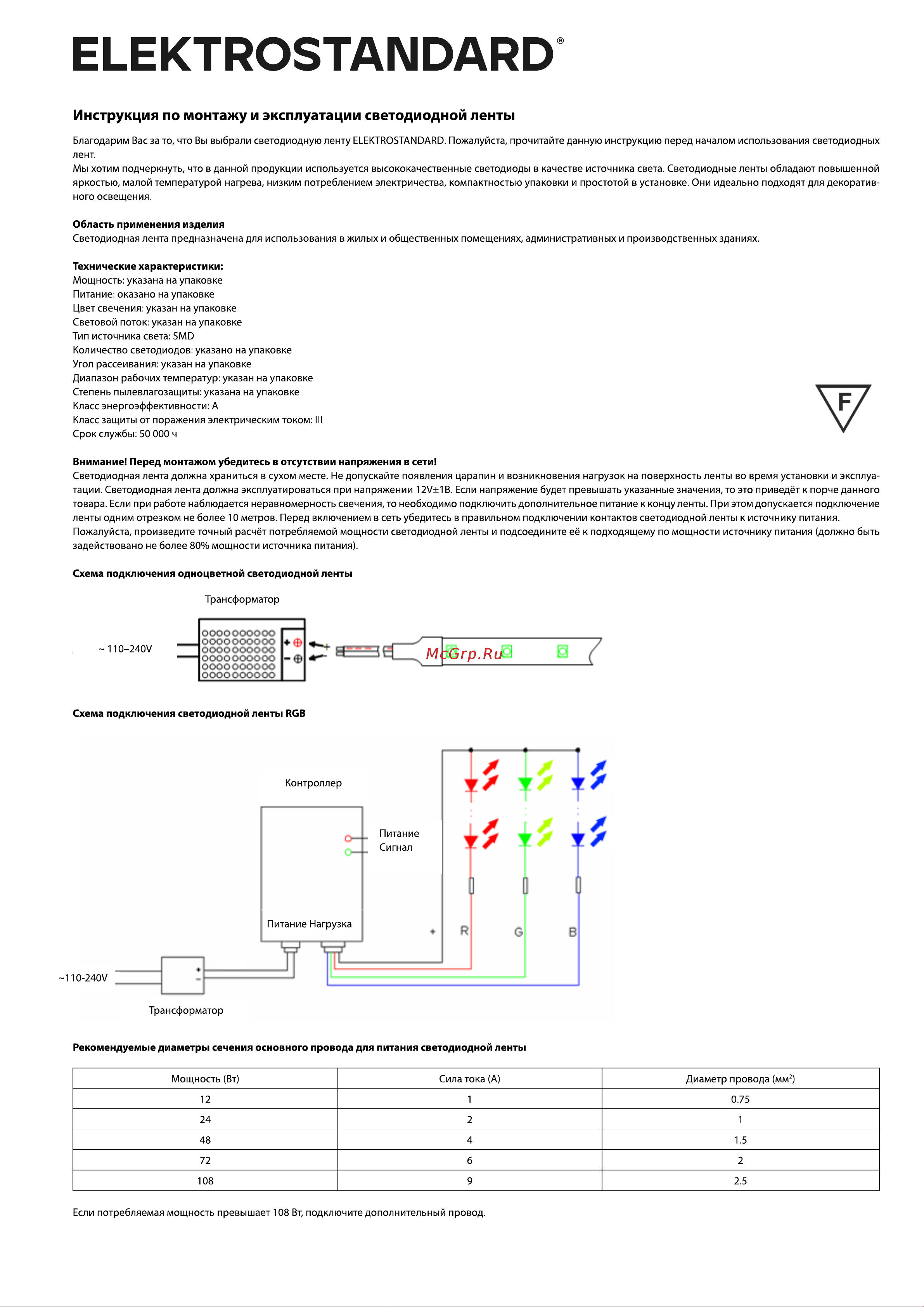 Elektrostandard 60Led, 4.8W, IP65, зеленый, 2835, 12V a040997 Инструкция по монтажу и эксплуатации онлайн