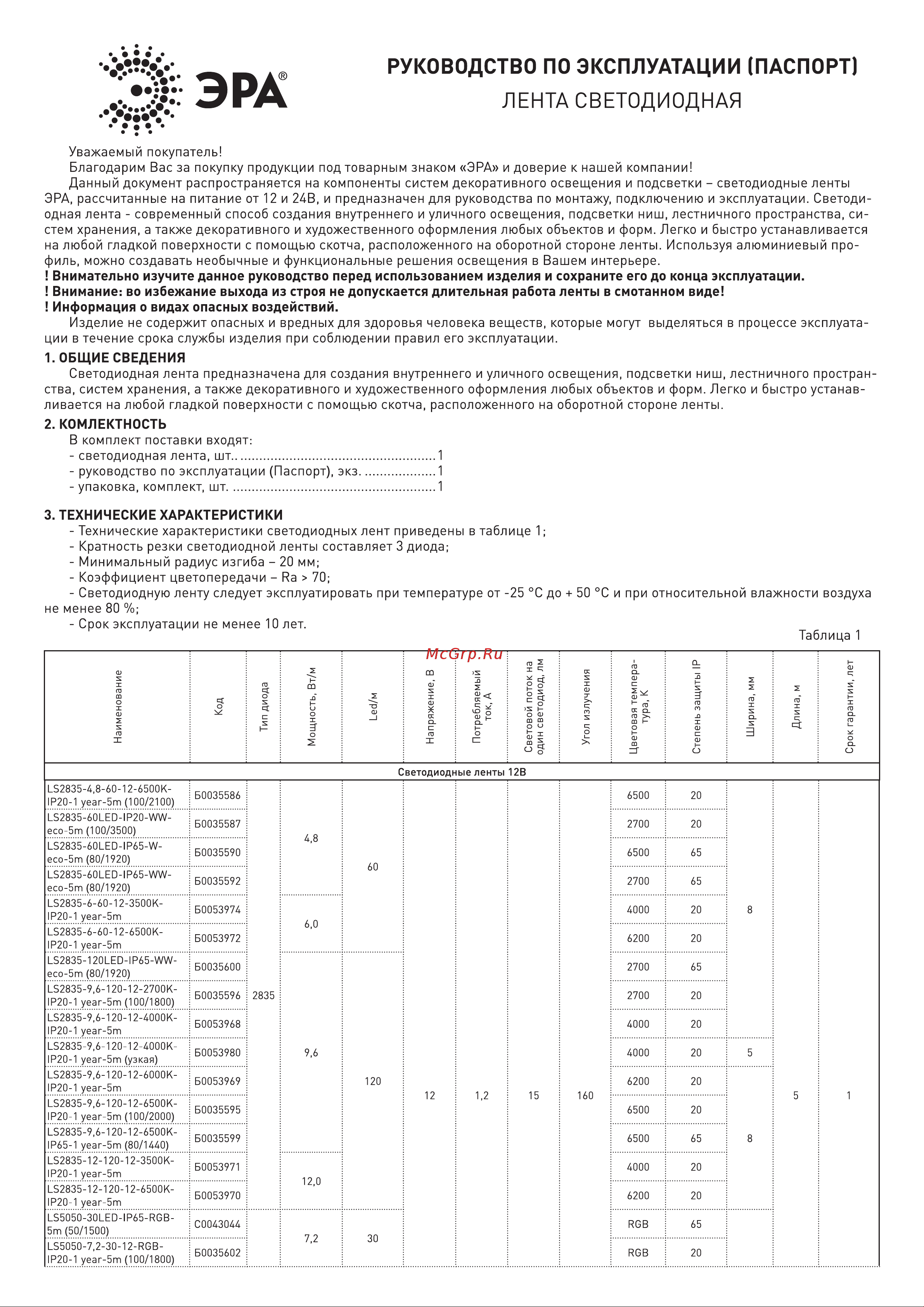Era LS2835 9,6120126000KIP201 year белая, 5м Б0053969 Инструкция к товару онлайн