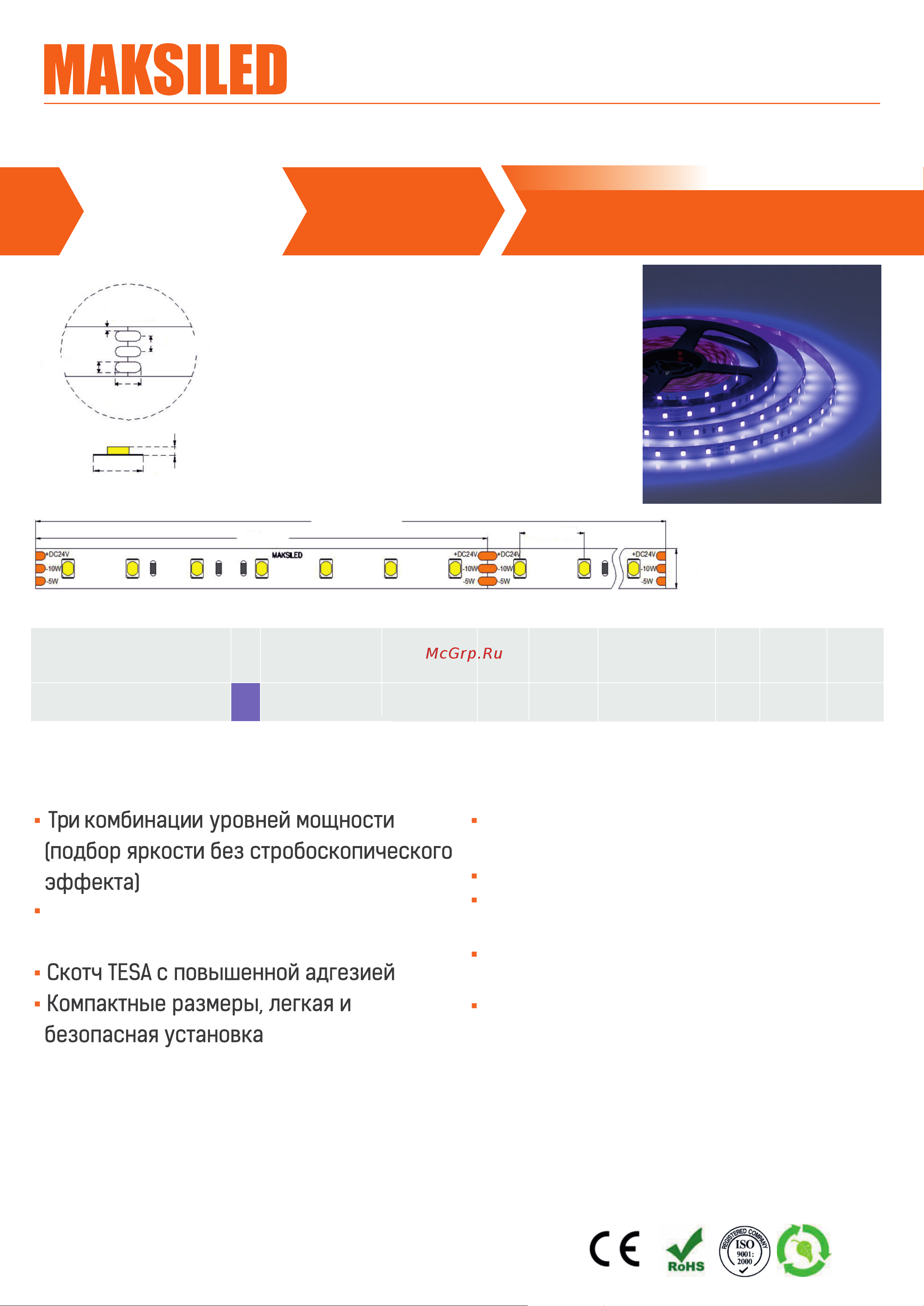 MAKSILED 5м, 24В, 5-15 Вт/м, 70SMD(2835)/м, IP20, ультрафиолетовый UV, 8мм, ML-R70-2835-MULTI-UV-S Спецификация онлайн