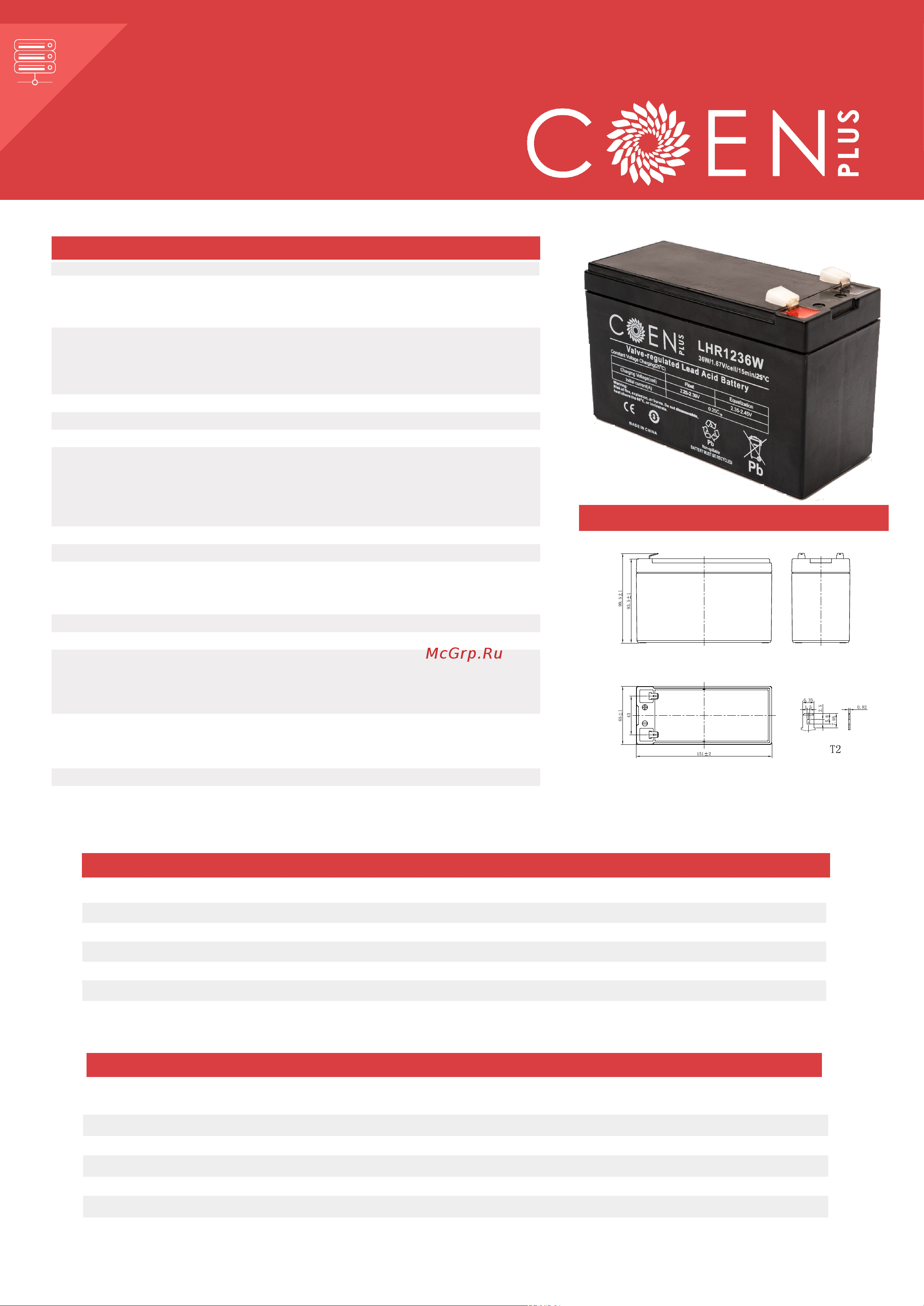 CoEn Plus LHR1236W Брошюра для CoEn Plus АКБ (12В, 9Ач, 36Вт) LHR1236W онлайн