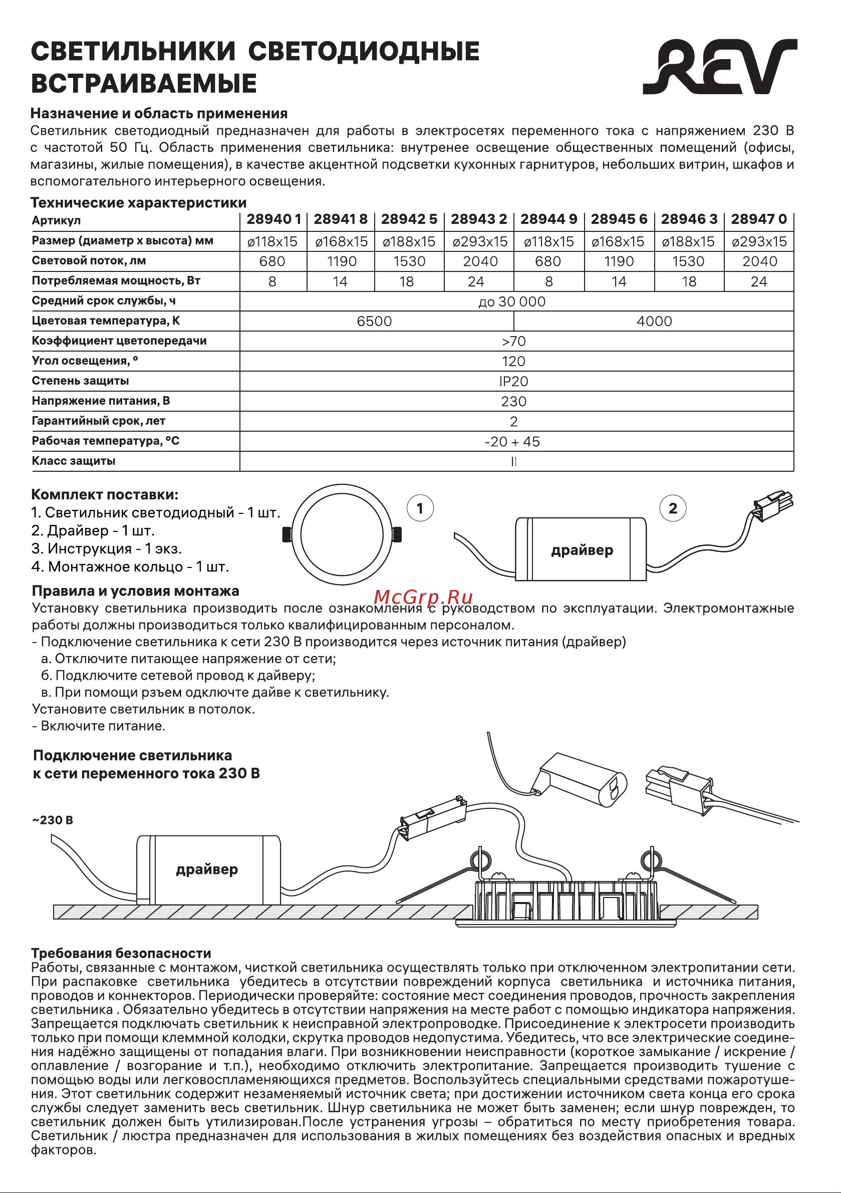 Rev SuperSlim Round, круглая 8W, 6500К 28940 1 Инструкция 28940 1 онлайн