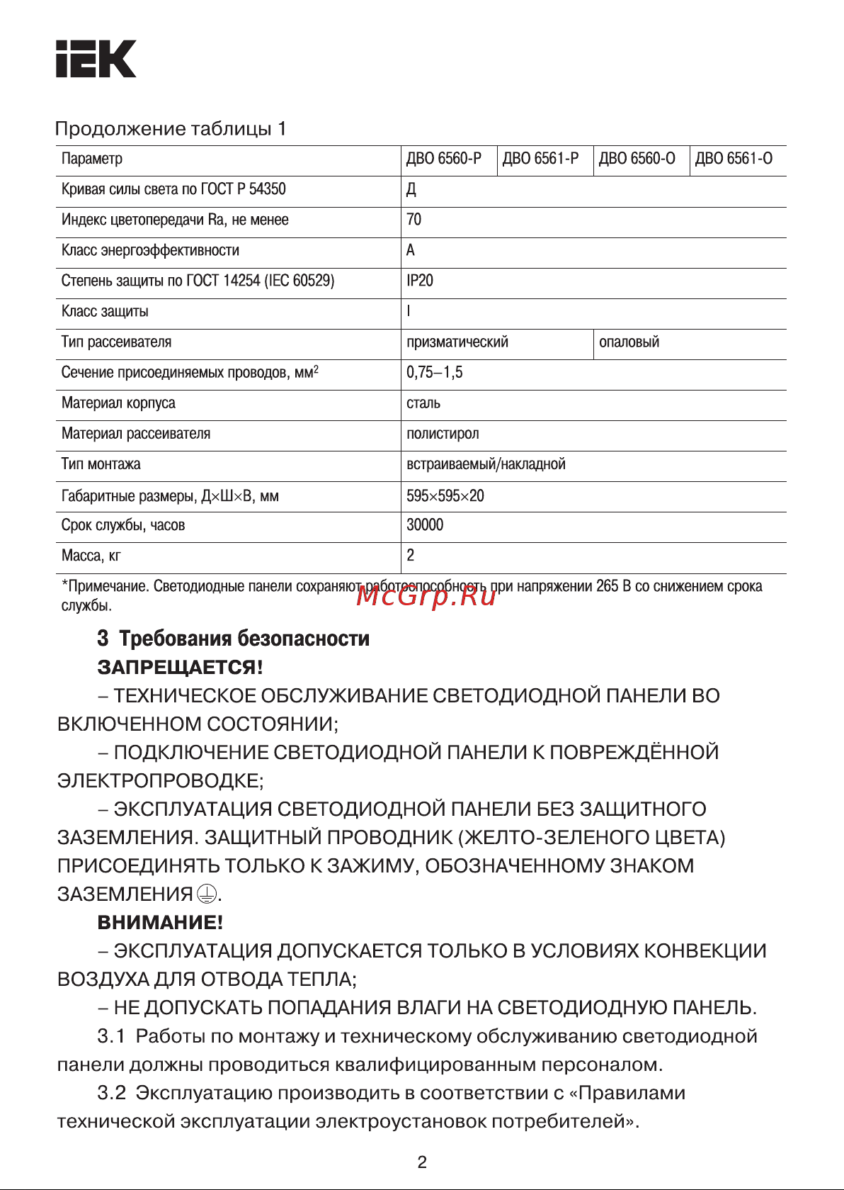 Iek ДВО 6572-P, 45вт, 6500К, 595х595х20, призма LDVO2-6572-45-6500-K01 Инструкция к товару онлайн [2/5] 848434