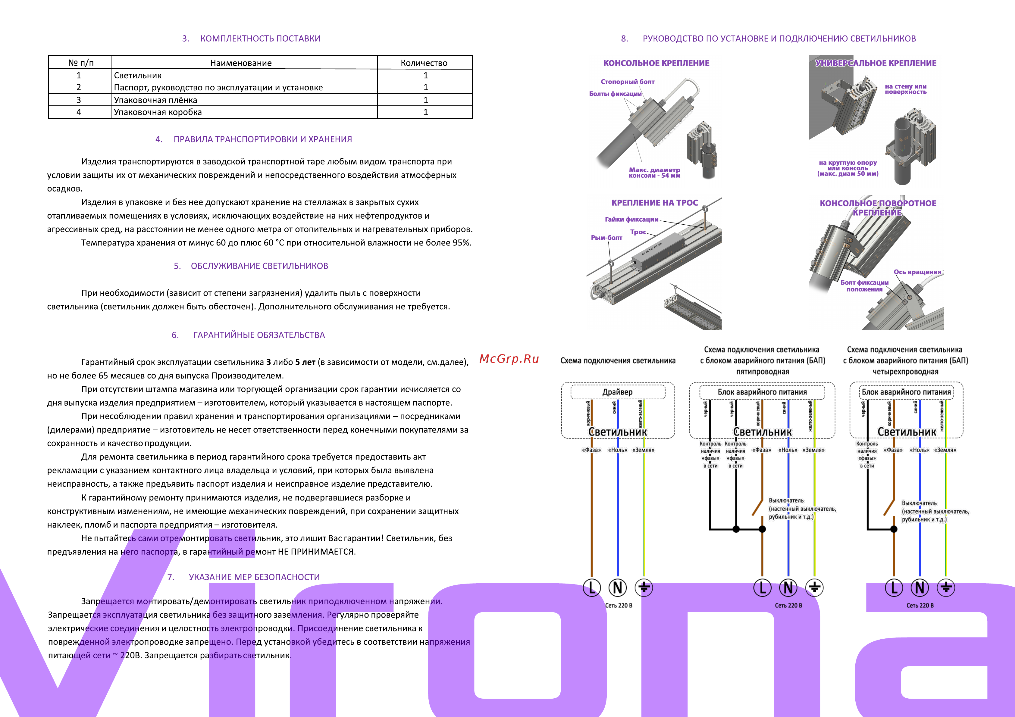 Virona 96Вт Универсальный VRN-UNE-96-G40K67-U V9029 Паспорт светильника 1 онлайн