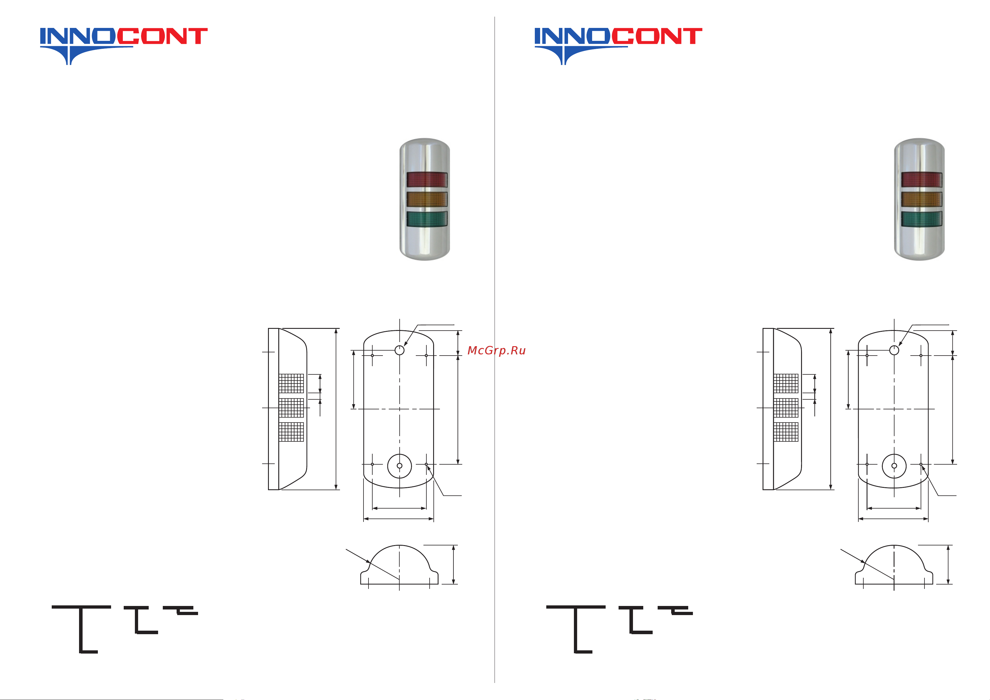 INNOCONT крепление на стену, светодиоды (постоянное/мигающее), зуммер, цвет: красный, желтый, зеленый, 220VAC, IP54. TFL50B-220-RYG Инструкция по эксплуатации онлайн