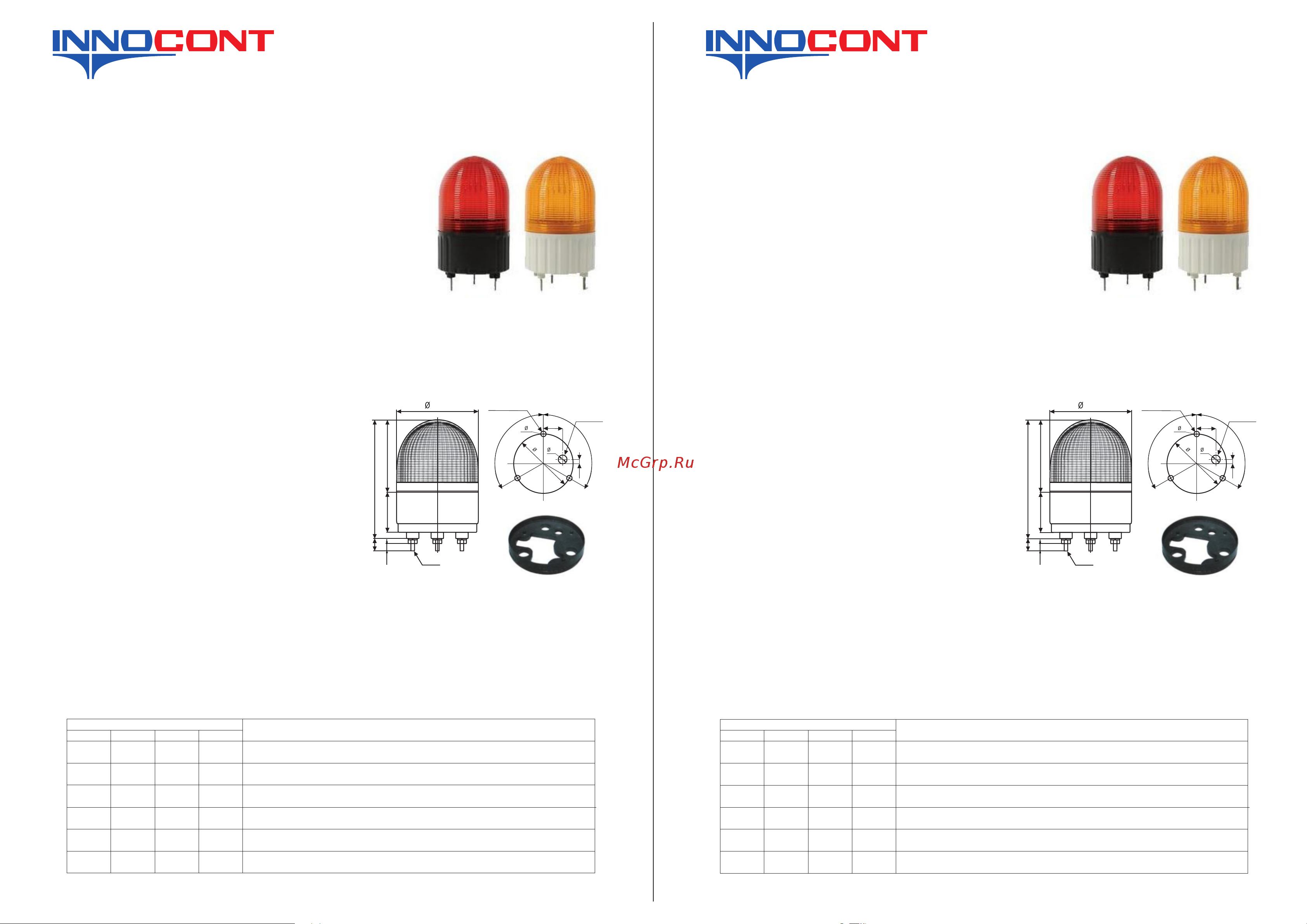 INNOCONT d=100мм, L=146мм, светодиод(постоянное/мигающее), вращение, зуммер, цвет: желтый, 24VDC, IP55, кабель 0,5м SL100B-024-Y Паспорт онлайн