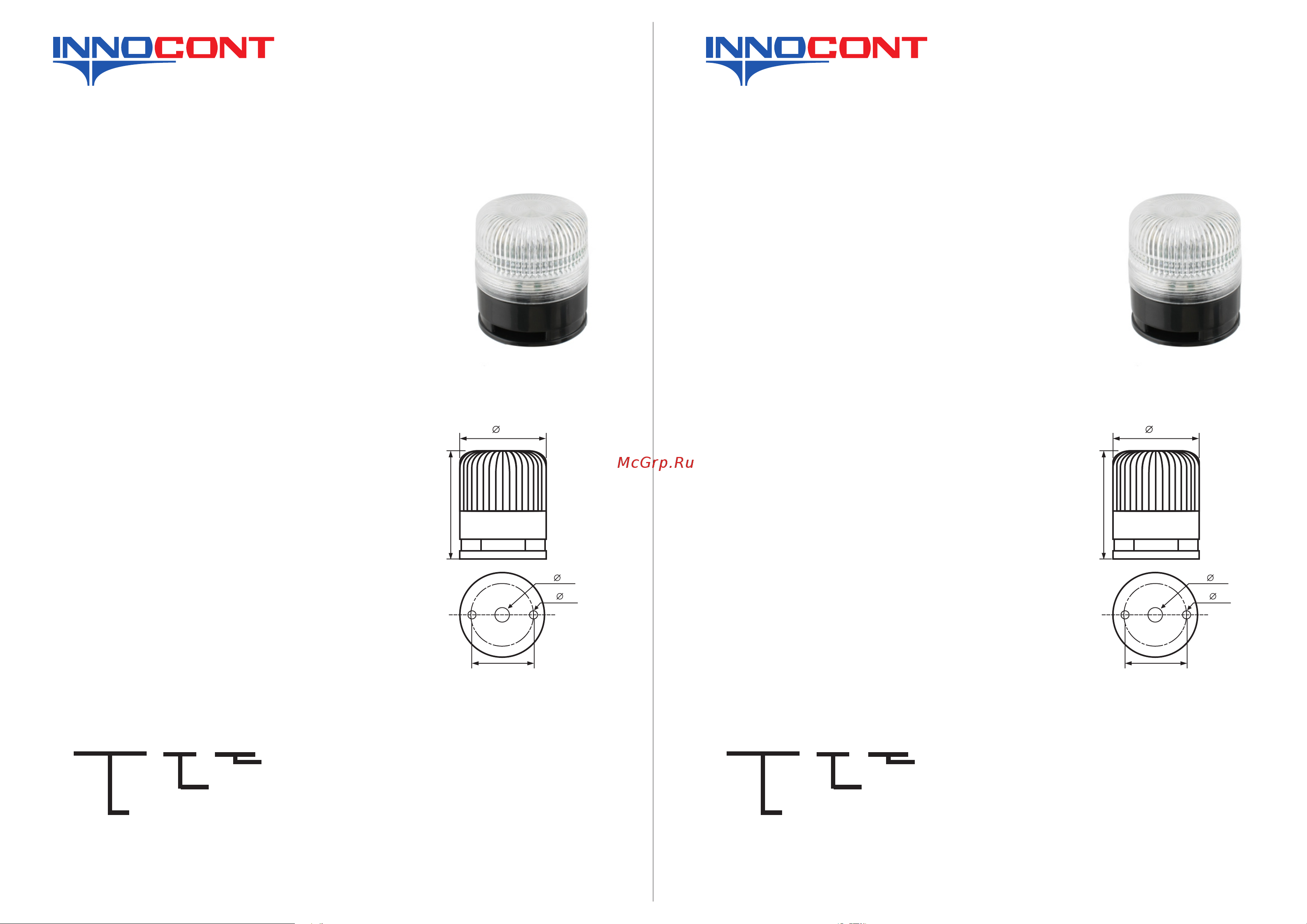 INNOCONT d=52мм, L=58мм, многоцветный светодиод (постоянное/мигающее), зуммер, цвет: красный, желтый, зеленый, 220VAC, IP54, кабель 0,5м SL52B-220-RYG Паспорт онлайн