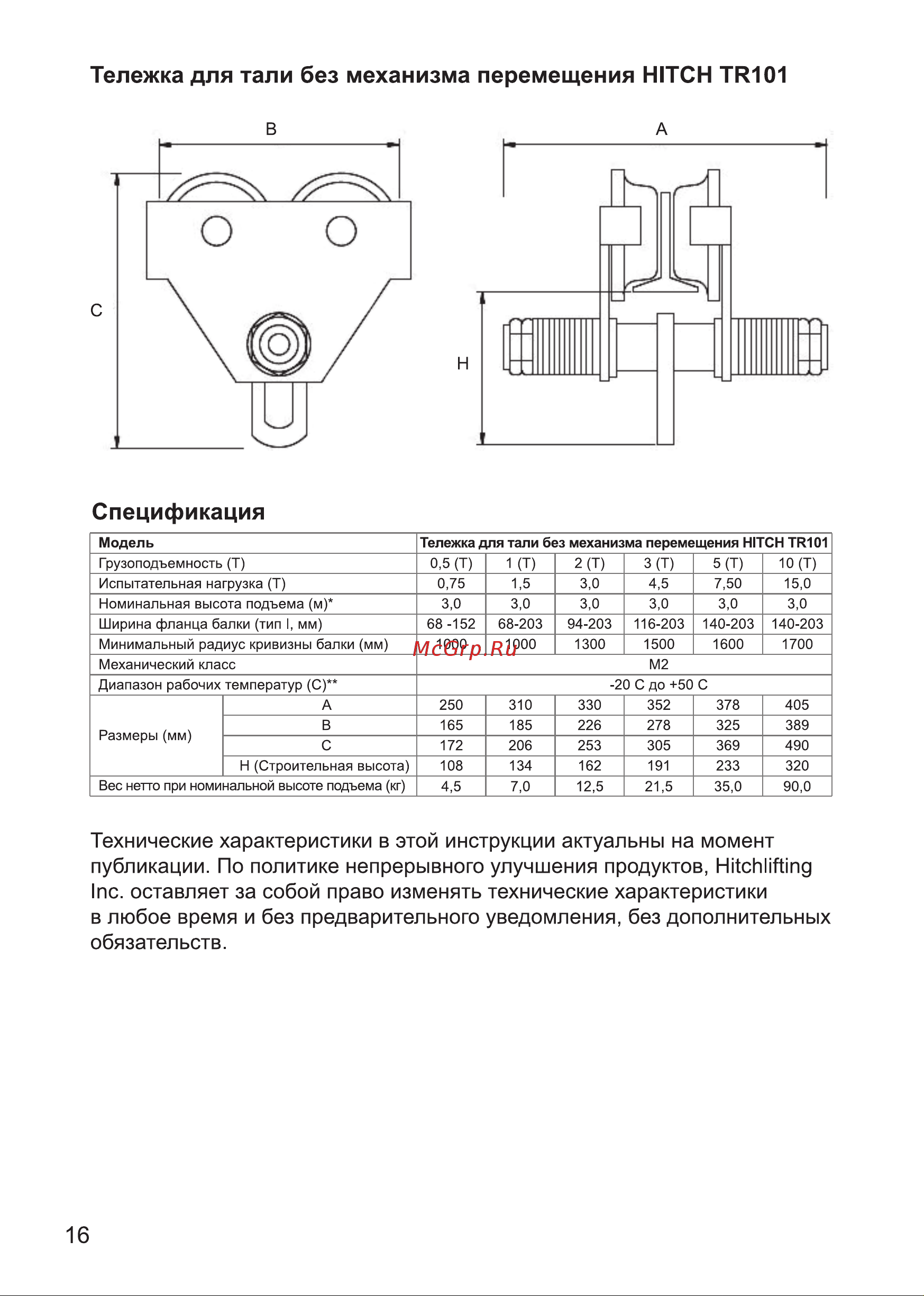 HITCH TR100, 1 т, 6 м SZ068948 Руководство по эксплуатации онлайн [16/28] 849187