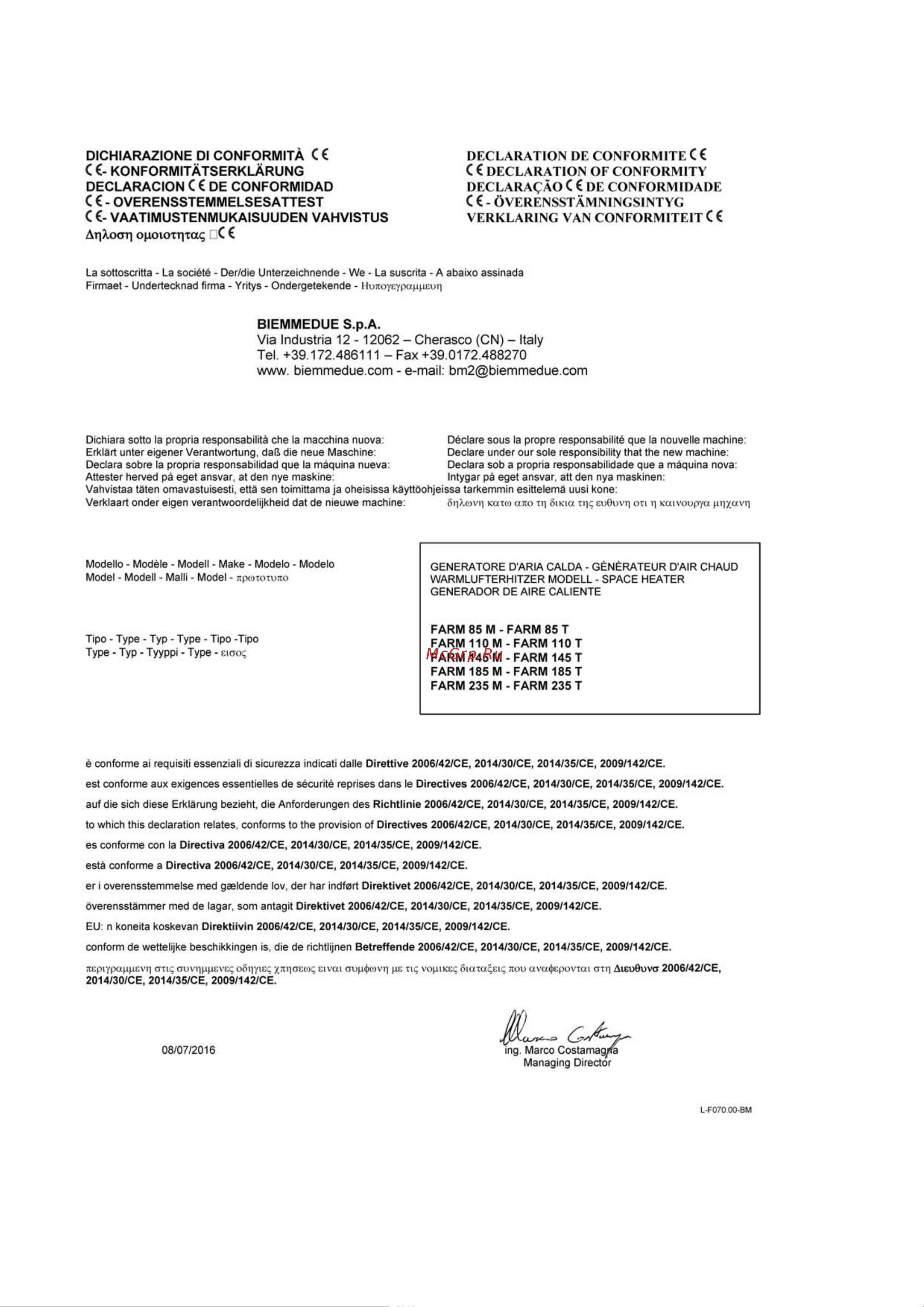 Ballu-Biemmedue FARM 145M 230V-1-50/60 Hz Инструкция онлайн [2/72] 849365