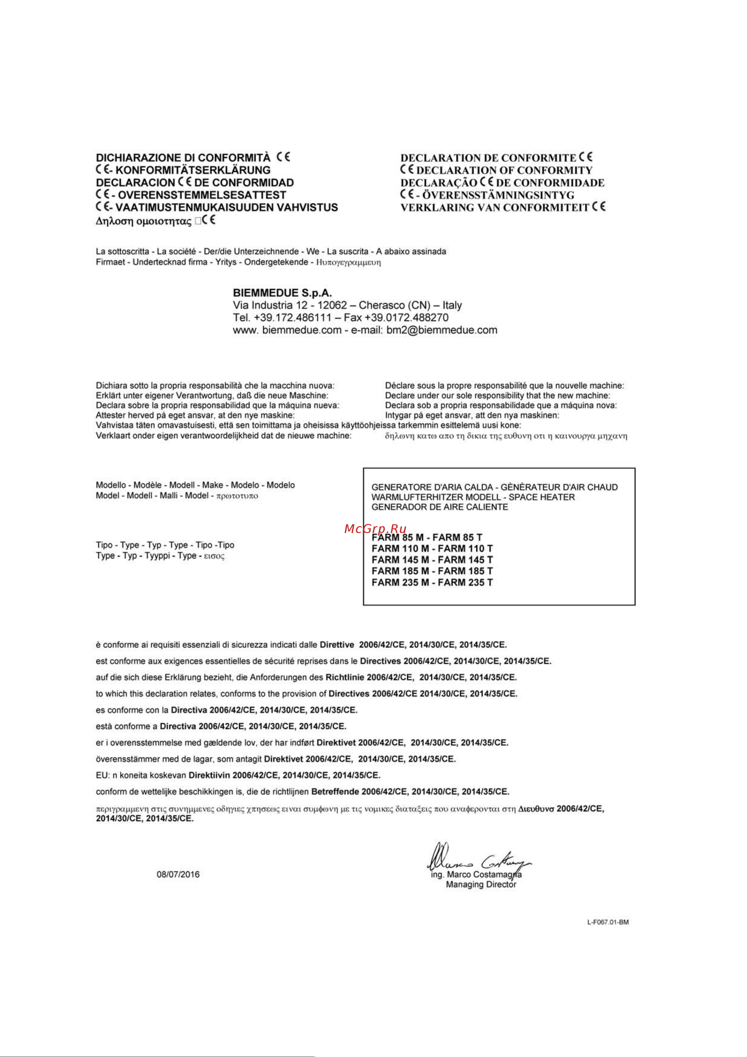 Ballu-Biemmedue FARM 235Т 400V-3-50/60 Hz Инструкция к Ballu-Biemmedue FARM 110M онлайн [2/64] 849372