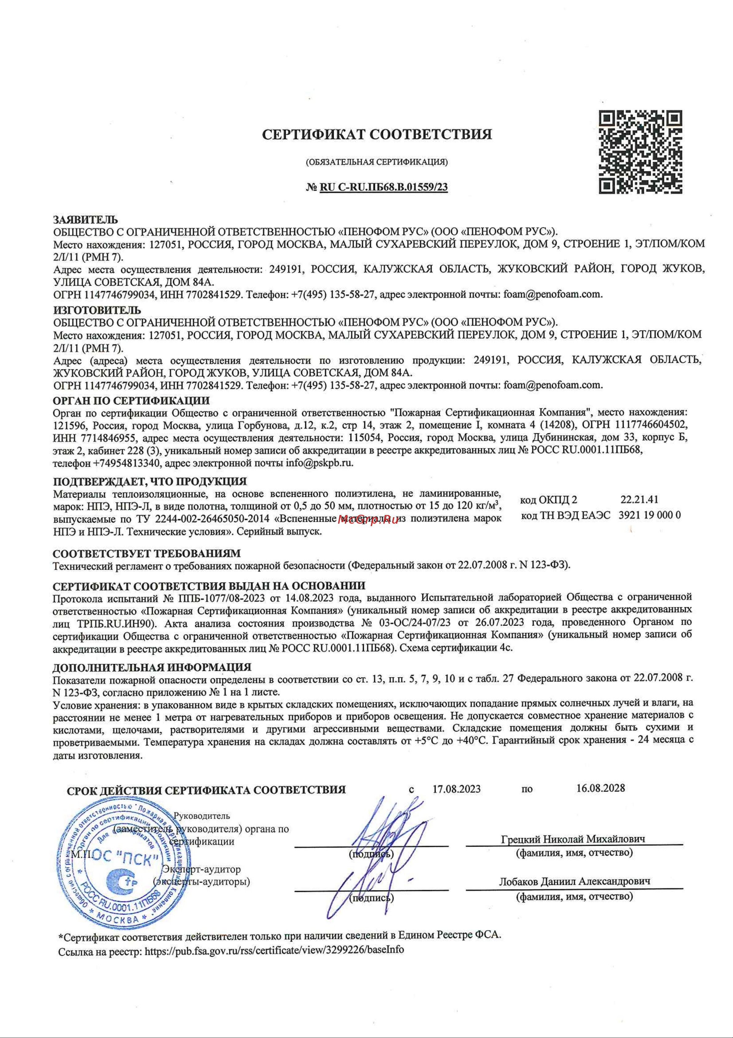 НПС Развитие 15x6ммl1м 29012024 Сертификат соответствия онлайн