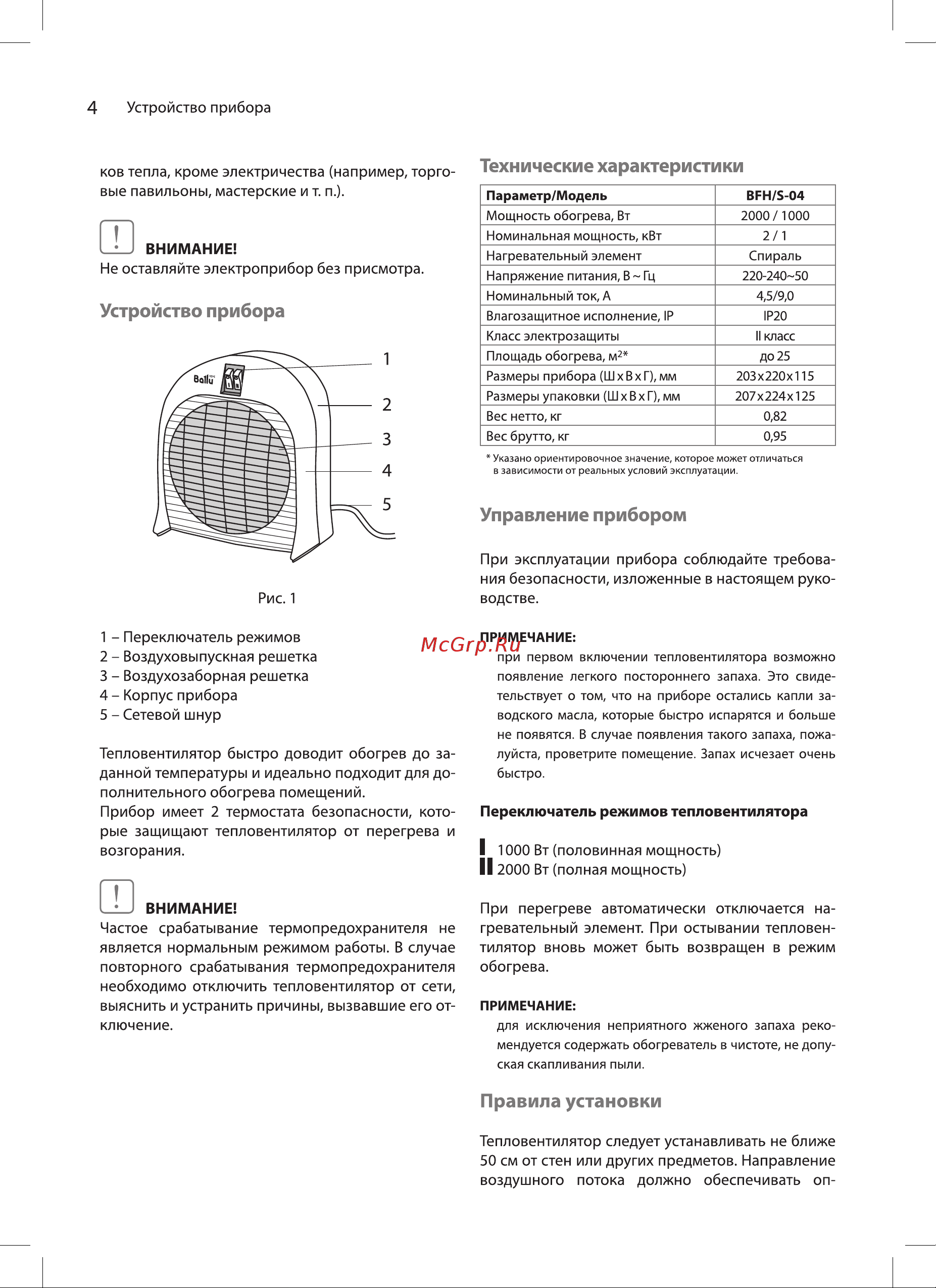 Ballu BFH/S-04 НС-1050499 Инструкция онлайн [4/12] 849802
