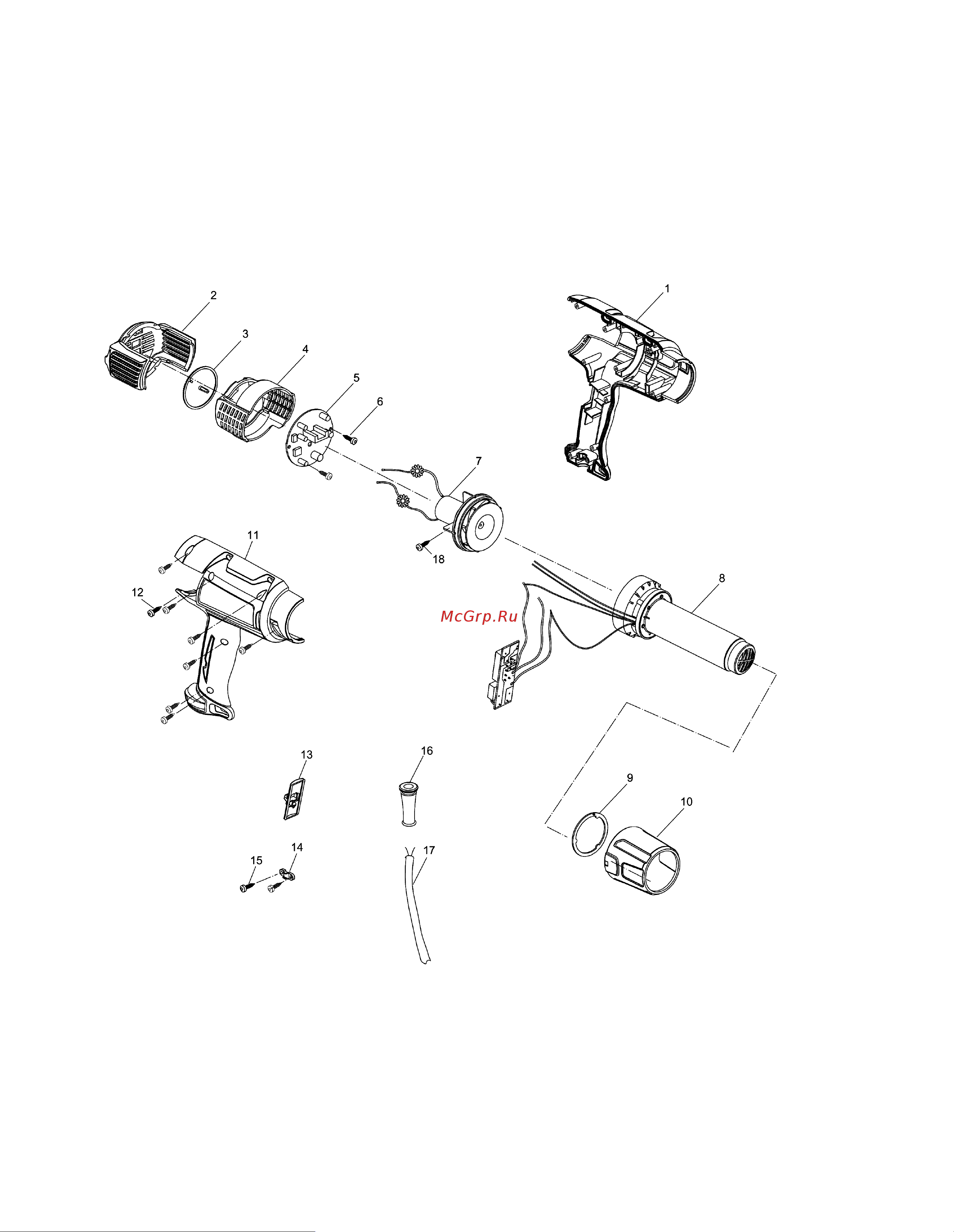 Makita HG6031VK Чертеж деталей онлайн
