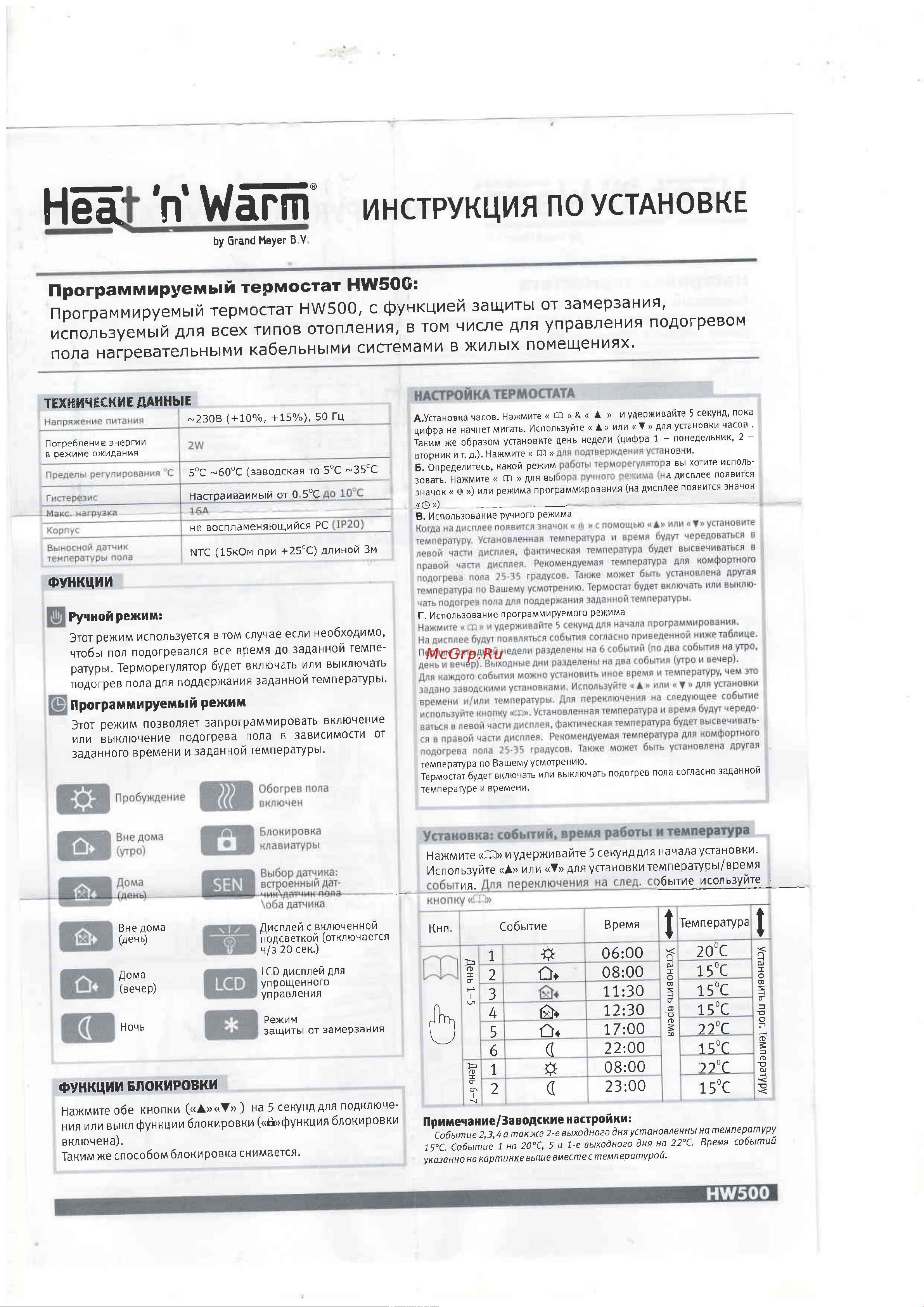 GRAND MEYER белый HW500 Инструкция онлайн