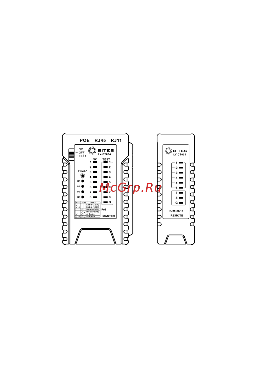 5Bites UTP, STP, TEL, POE, PLUG TEST LY-CT004 Инструкция по эксплуатации онлайн [3/8] 850567