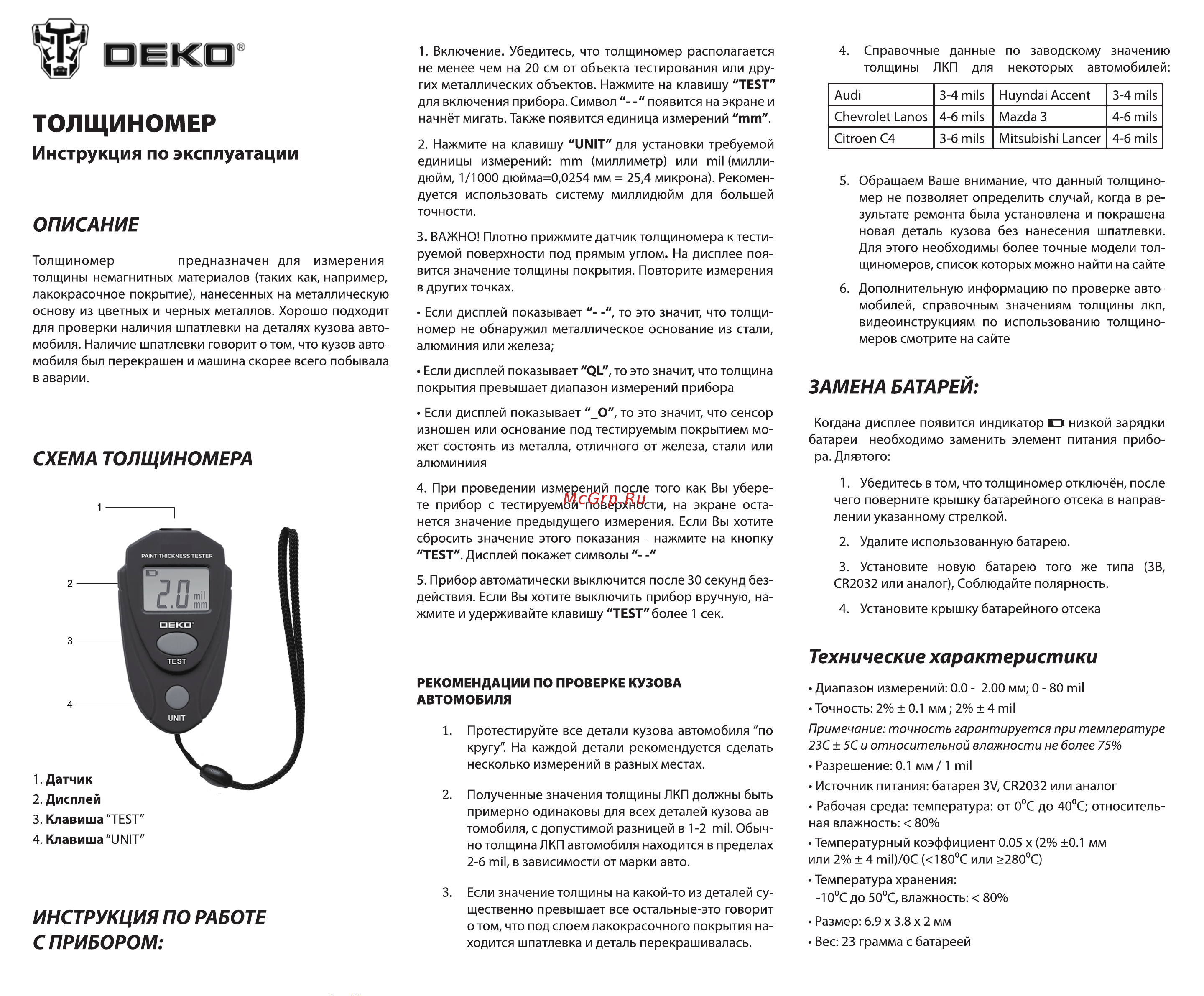 Deko TT 065-0180 Инструкция по эксплуатации онлайн