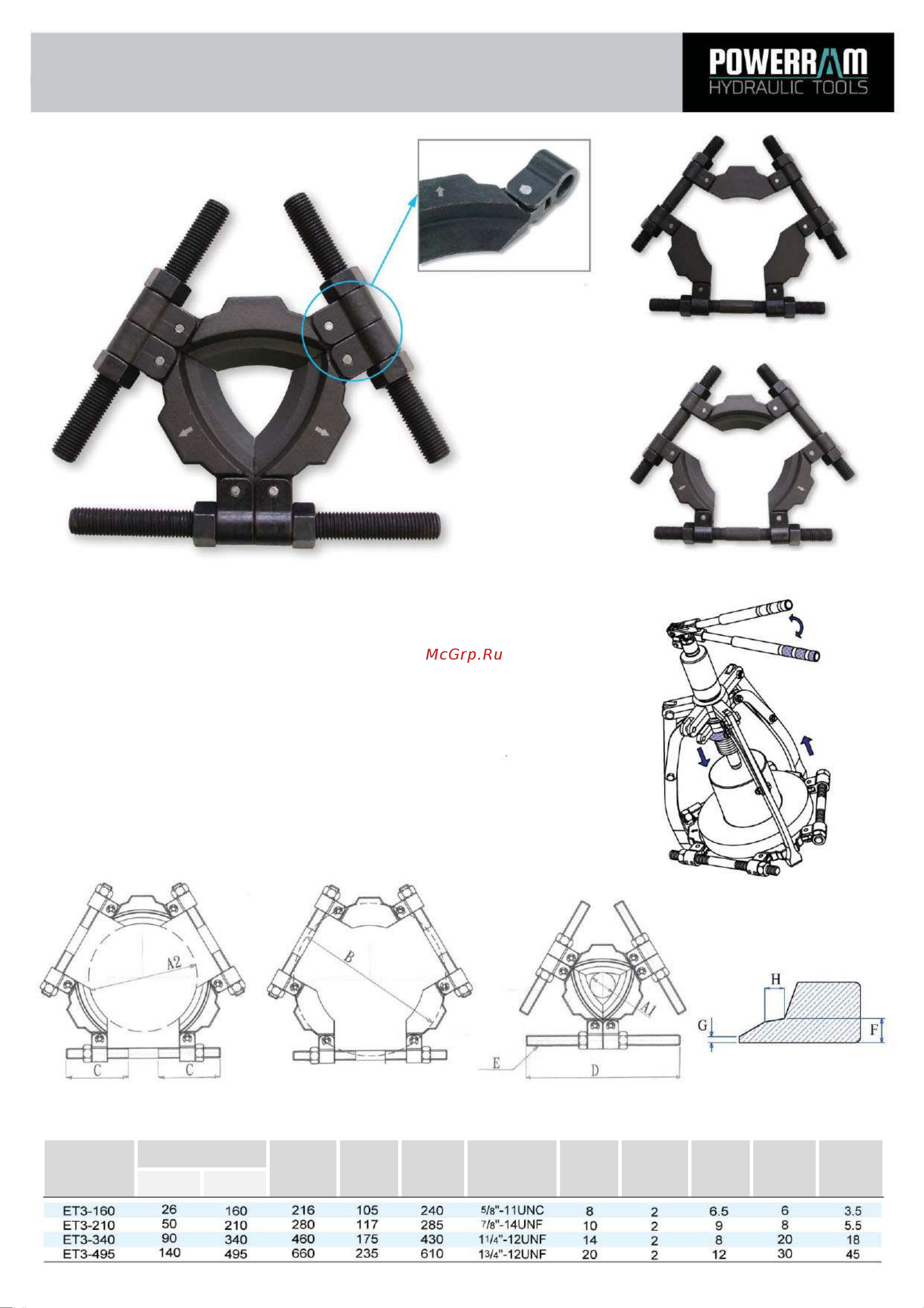 Powerram серий ET3-340, усилие до 20 тонн Tri-section plate, 20 Ton capacity ET3-340 Инструкция к товару онлайн