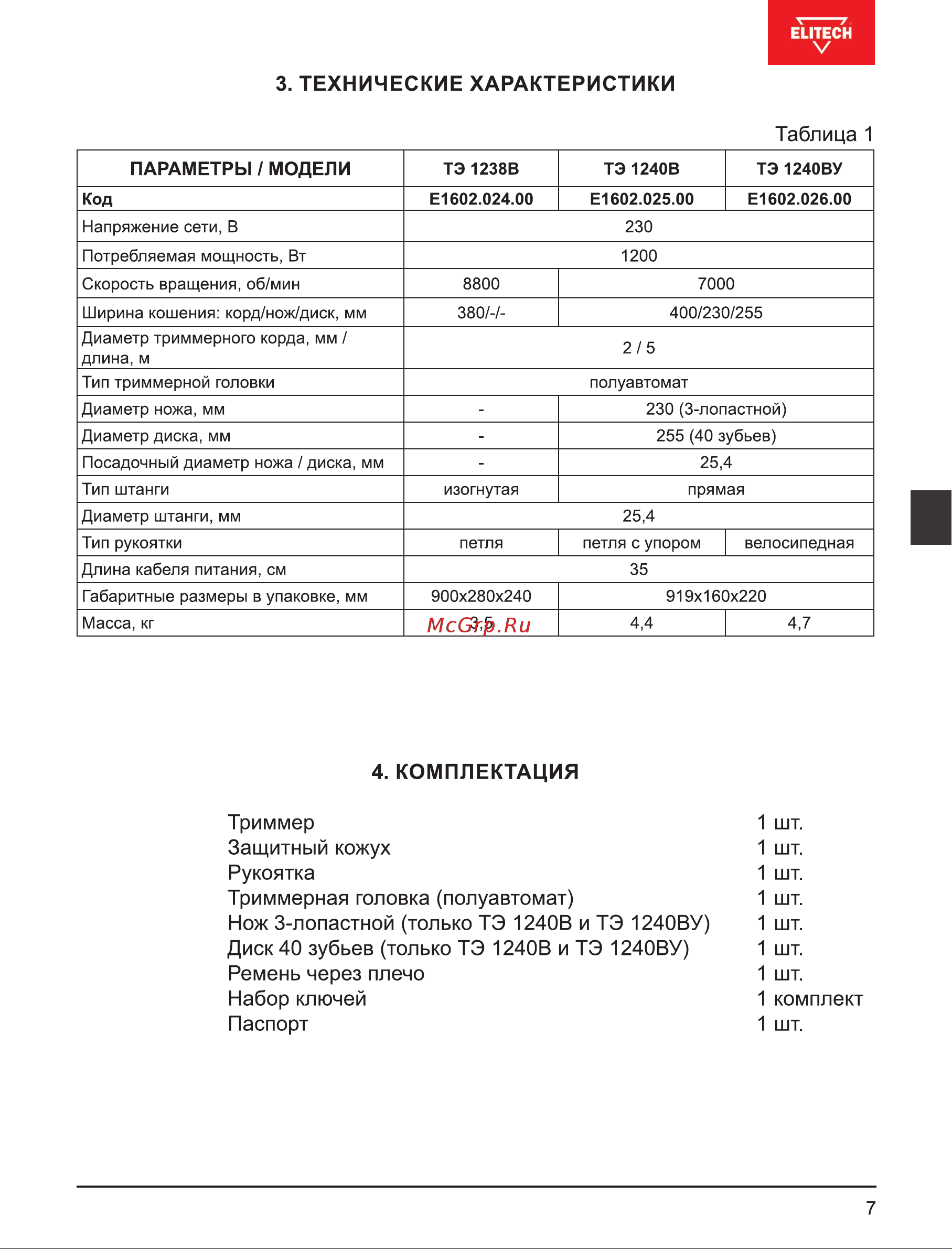 Elitech ТЭ 1240В E1602.025.00 205477 Инструкция к товару онлайн [7/100] 851661