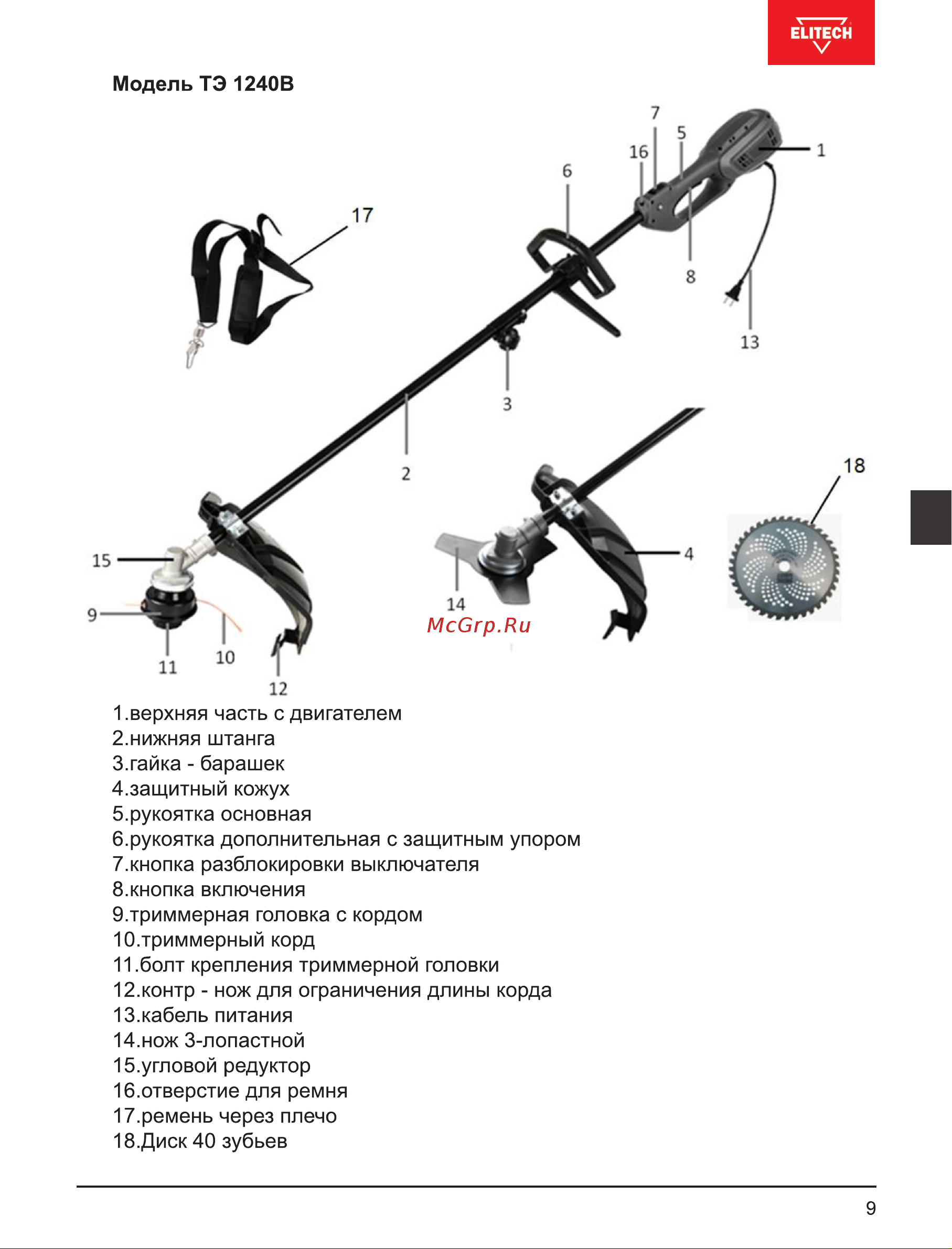 Elitech ТЭ 1240ВУ 1602.026.00 205478 Инструкция к товару онлайн [9/100] 851662