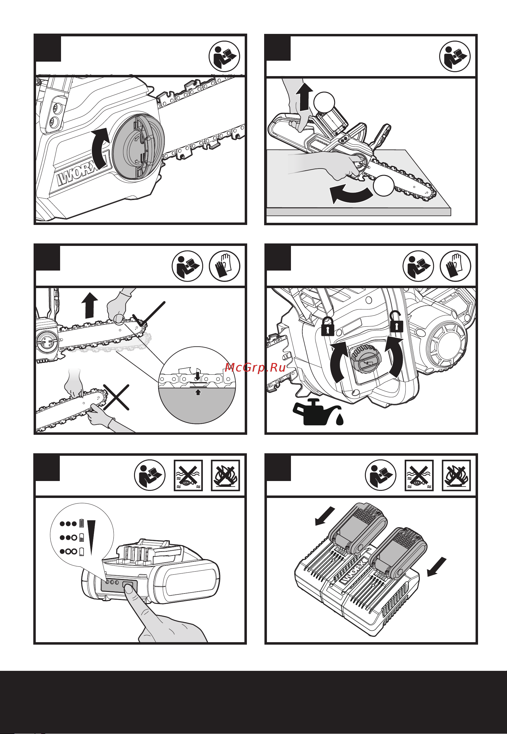 Worx ChainSaw 40 В, 2х2.0 А*ч, двойное ЗУ WG381E Инструкция к WORX ChainSaw WG381E онлайн [4/24] 852204
