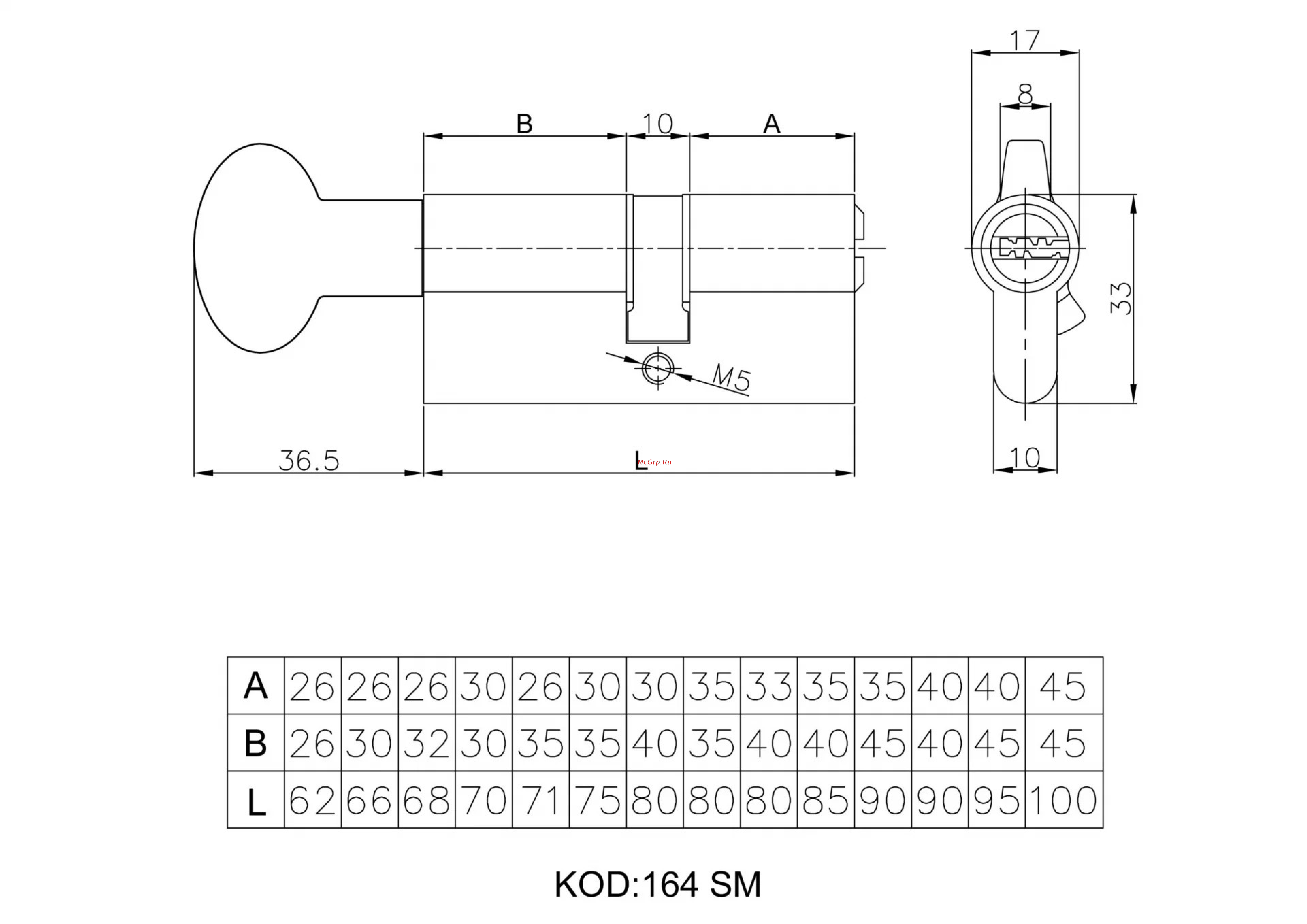 KALE KILIT 164SMC 40+10+40M:90mm, NP, 5K, STB, к-в 164SMC00096 Эскиз онлайн
