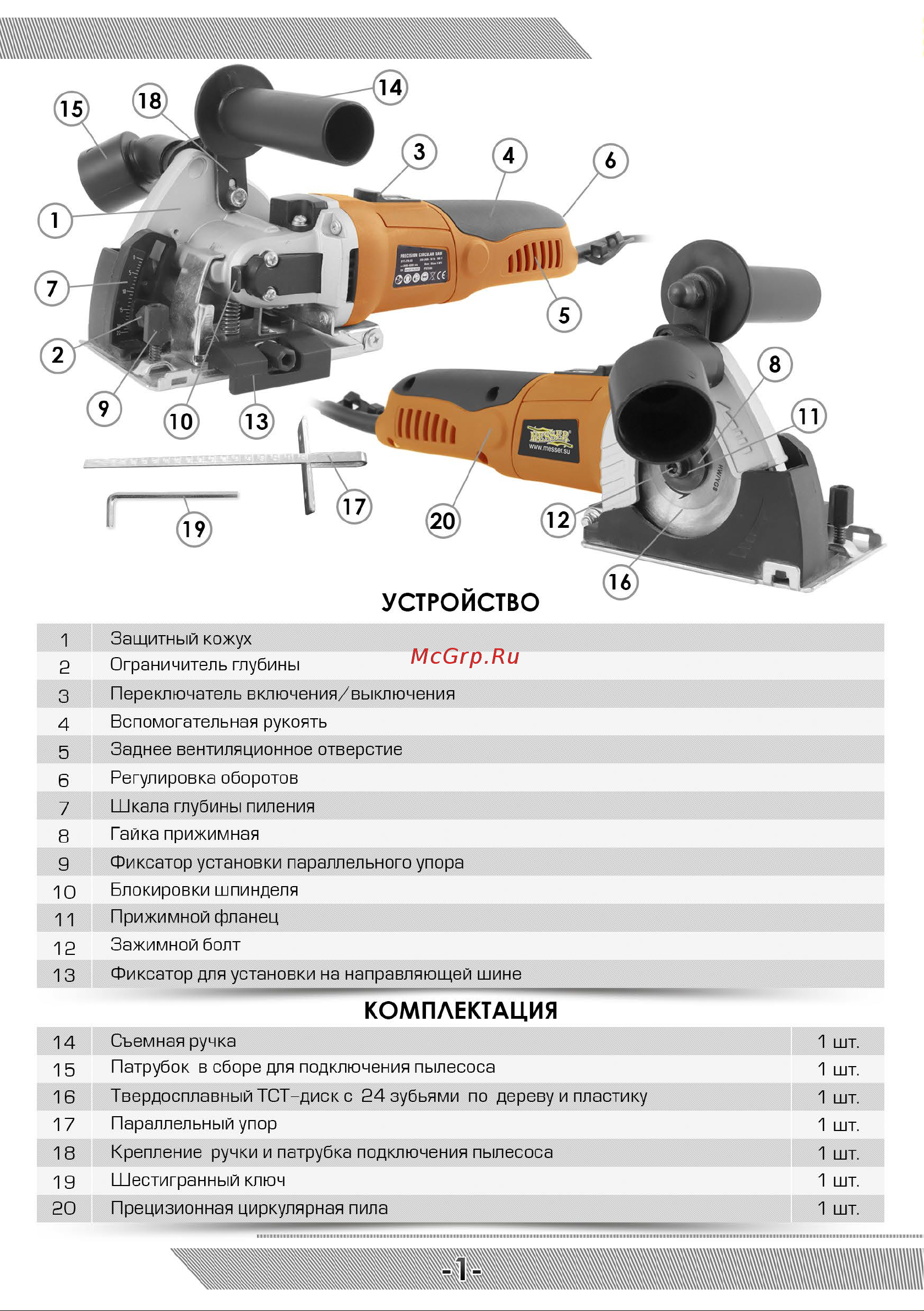 Messer M200 в комплекте с 3мя дисками (алмаз, HSS, TCT) 10-40-203 Инструкция к товару онлайн [2/16] 852568