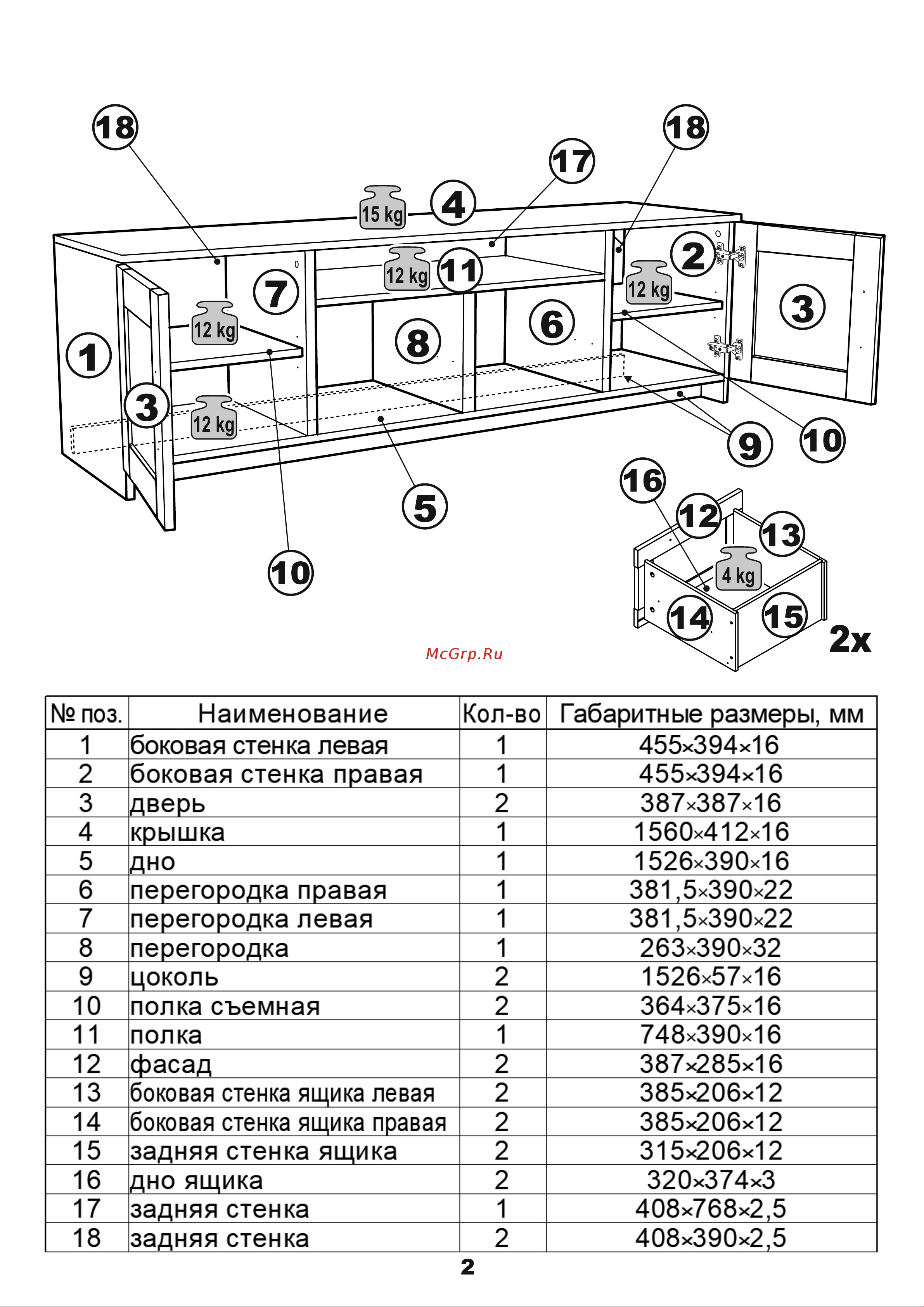 Шведский Стандарт СИРИУС 2 двери и 2 ящика, 156x41x47 см, черная, дуб венге 2.02.03.330.5 Инструкция по сборке онлайн [2/24] 852929