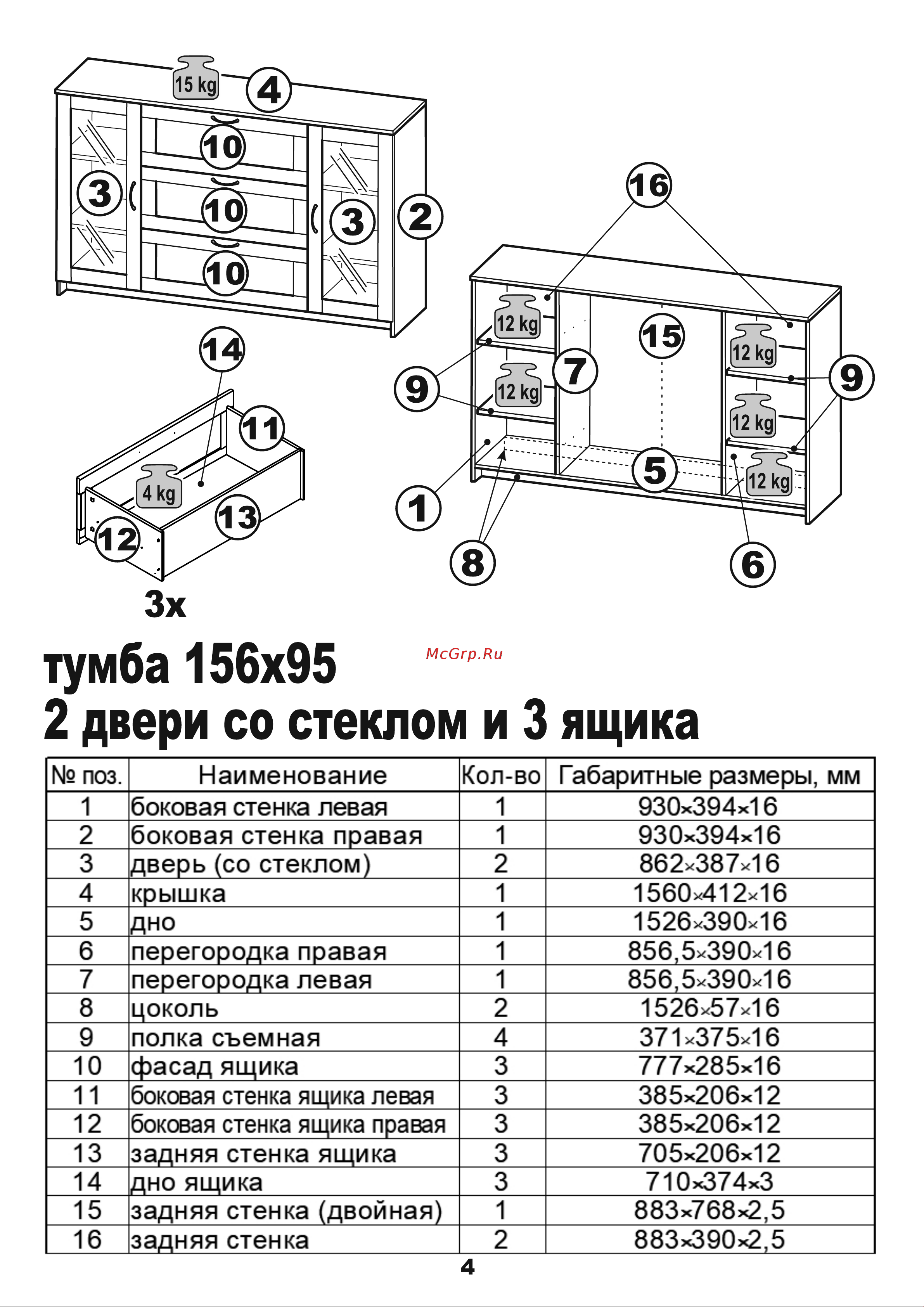 Шведский Стандарт СИРИУС 2 двери и 3 ящика, 117x41x94 см, черная, дуб венге 2.02.03.340.5 Инструкция по сборке онлайн [4/24] 852963